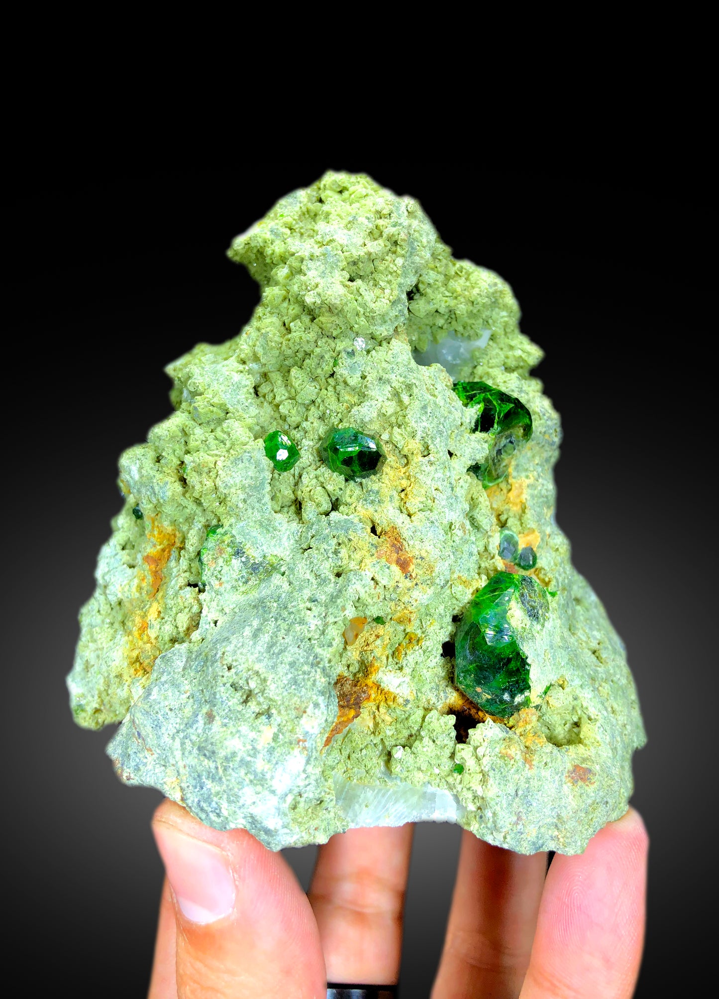 Lush Green Demantoid Garnet Crystals on Matrix, Raw Mineral, Demantoid Garnet Specimen - 590 gram