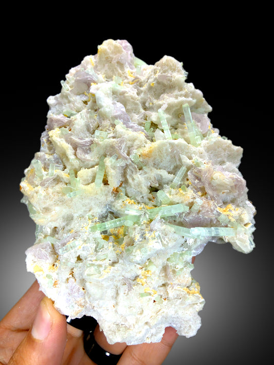 Natural Green Tourmaline Crystals on Lepidolite, Tourmaline Specimen, Raw Mineral, Tourmaline from Afghanistan - 677 gram
