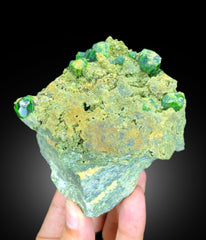 Lush Green Demantoid Garnet Crystals on Matrix, Garnet Specimen, Raw Mineral, Demantoid Garnet Specimen - 375 gram