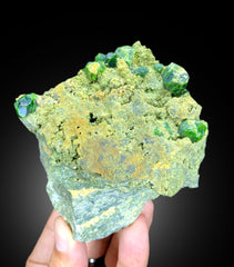 Lush Green Demantoid Garnet Crystals on Matrix, Garnet Specimen, Raw Mineral, Demantoid Garnet Specimen - 375 gram