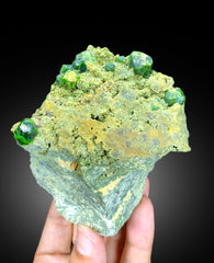 Lush Green Demantoid Garnet Crystals on Matrix, Garnet Specimen, Raw Mineral, Demantoid Garnet Specimen - 375 gram