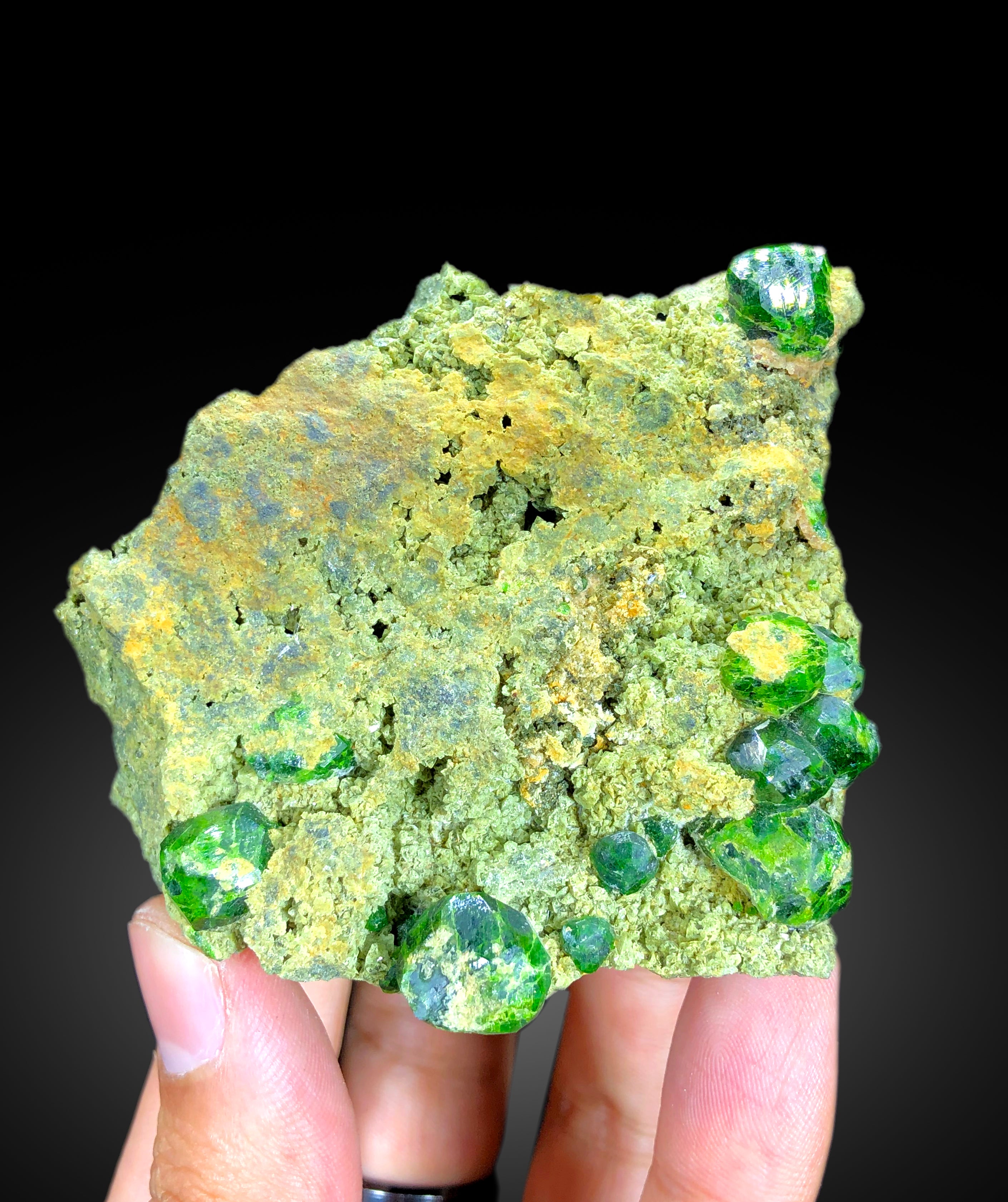 Lush Green Demantoid Garnet Crystals on Matrix, Garnet Specimen, Raw Mineral, Demantoid Garnet Specimen - 375 gram