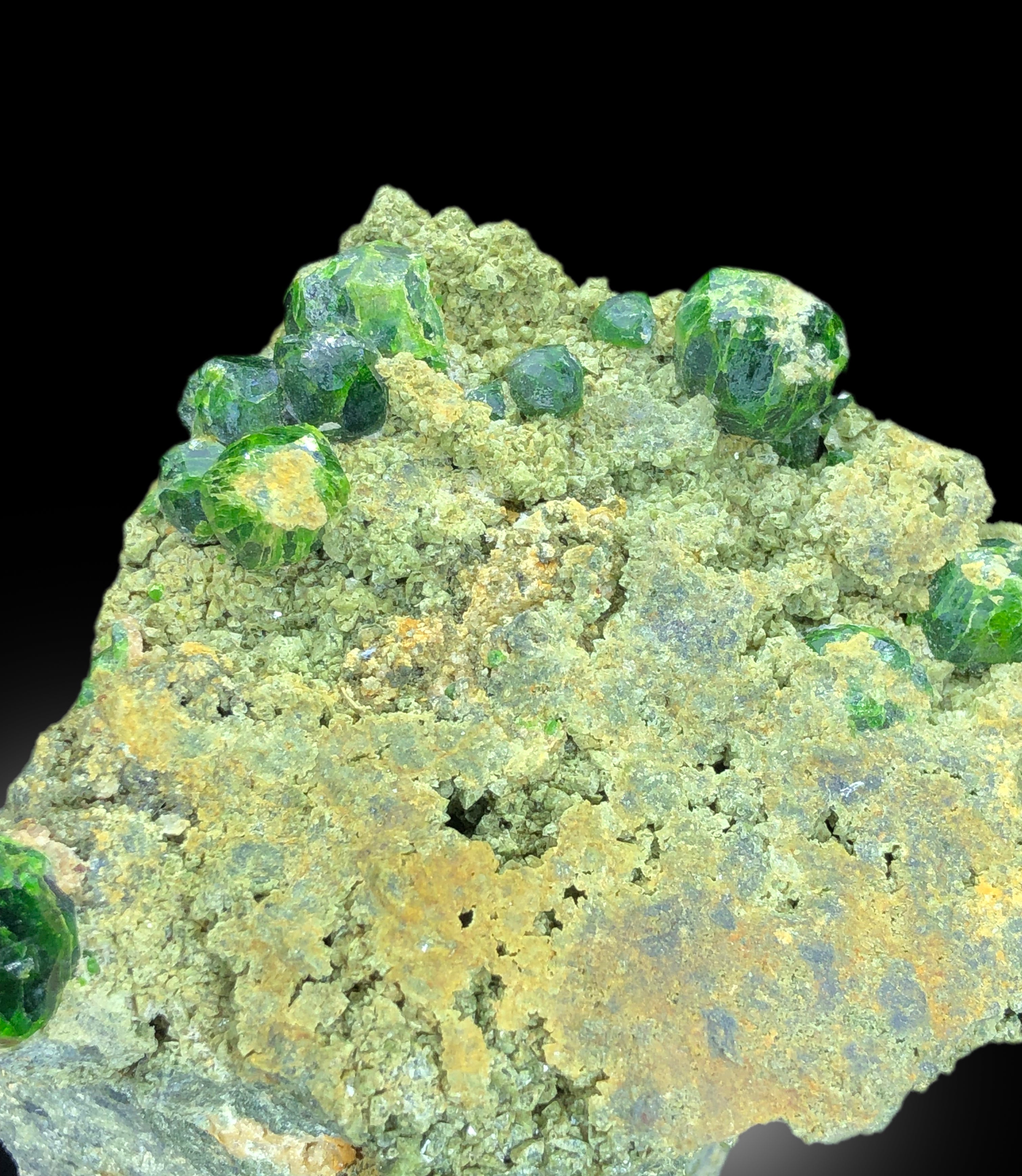 Lush Green Demantoid Garnet Crystals on Matrix, Garnet Specimen, Raw Mineral, Demantoid Garnet Specimen - 375 gram