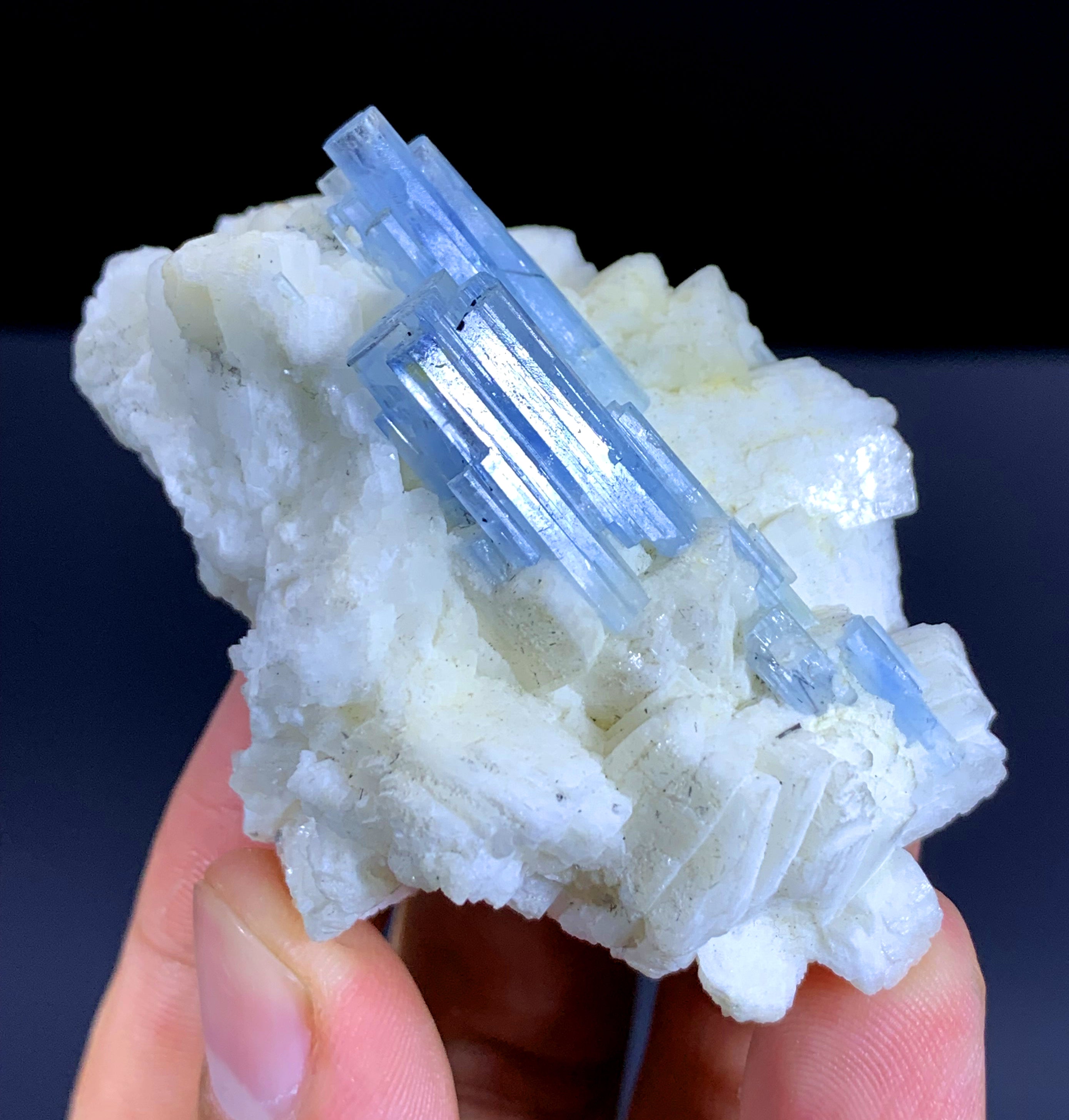 Sky Blue Aquamarine Crystals on Feldspar from Shigar valley Pakistan - 64 gram