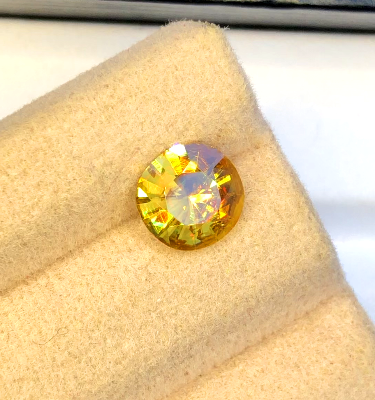 Yellow Full Fire Titanite Sphene Gemstone, Loose Gemstone, Round Cut Faceted Rare Sphene - 1.20 CT