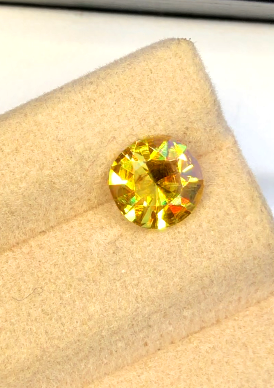 Yellow Full Fire Titanite Sphene Gemstone, Loose Gemstone, Round Cut Faceted Rare Sphene - 1.20 CT