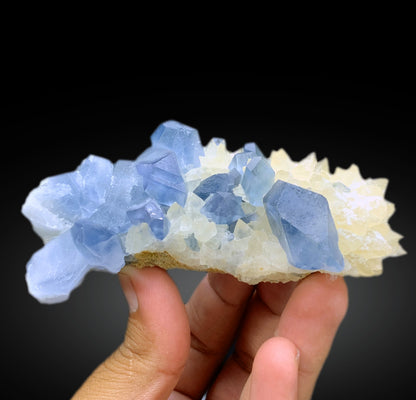 Blue Color Celestine Crystals with Calcite, Celestine Specimen, Celestine from Baghdis, Mine Afghanistan - 289 gram