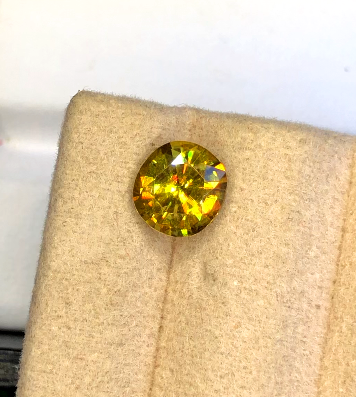 Yellow Full Fire Titanite Sphene Gemstone, Loose Gemstone, Round Cut Faceted Rare Sphene - 0.95 CT