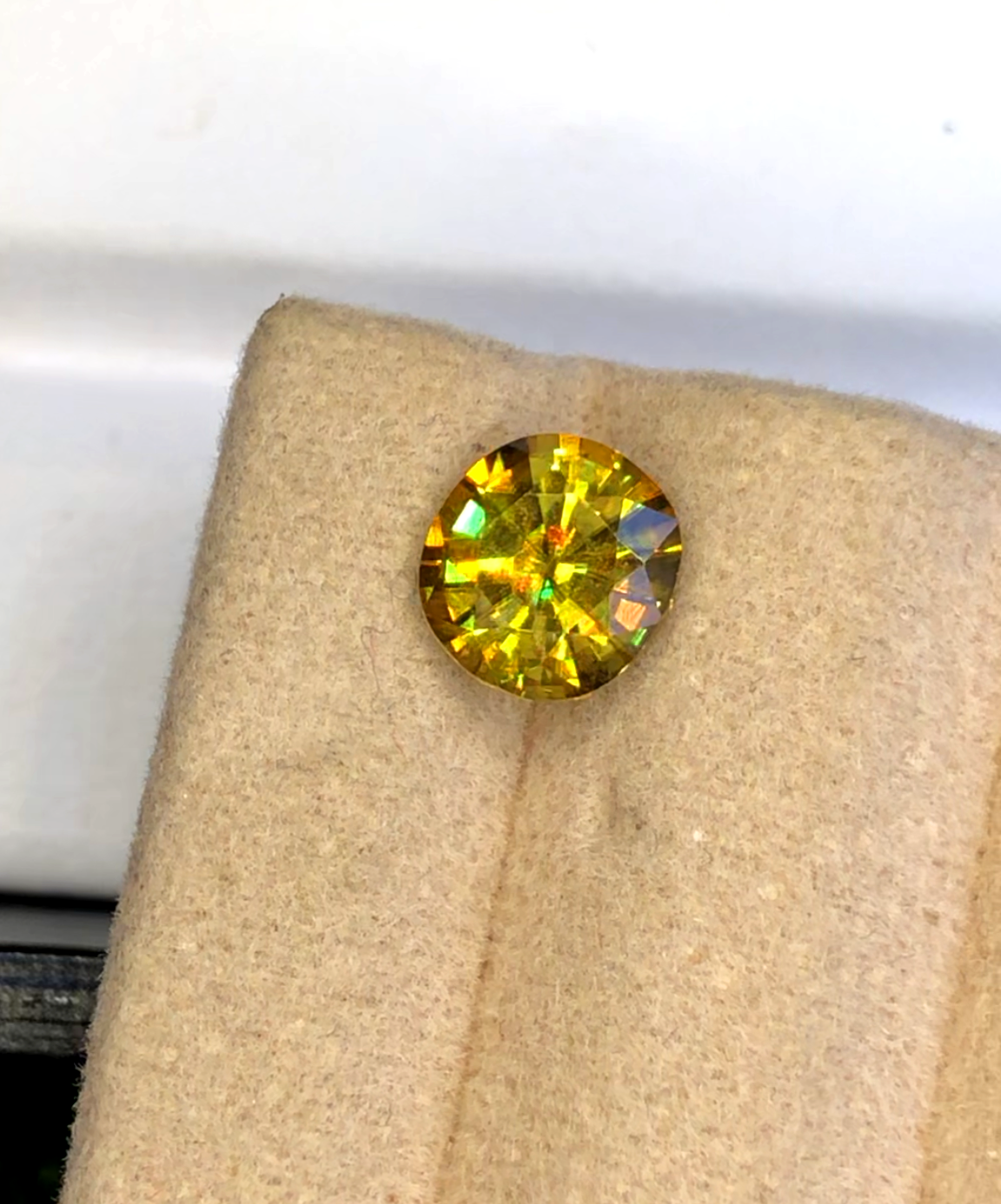 Yellow Full Fire Titanite Sphene Gemstone, Loose Gemstone, Round Cut Faceted Rare Sphene - 0.95 CT