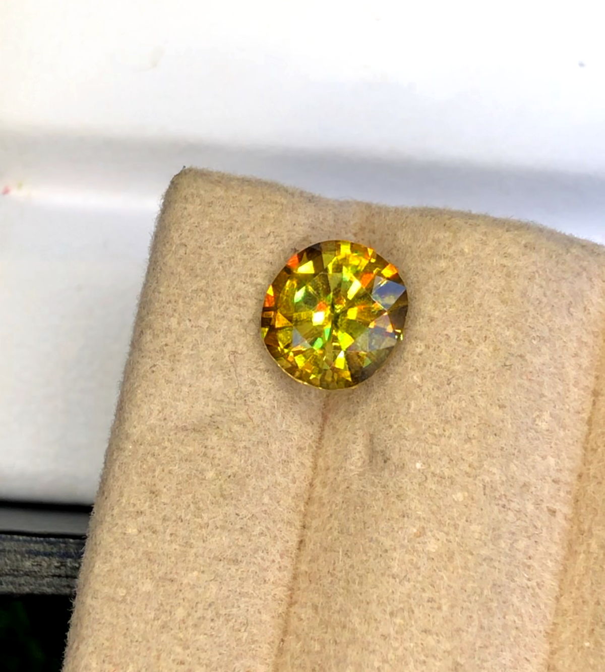 Yellow Full Fire Titanite Sphene Gemstone, Loose Gemstone, Round Cut Faceted Rare Sphene - 0.95 CT