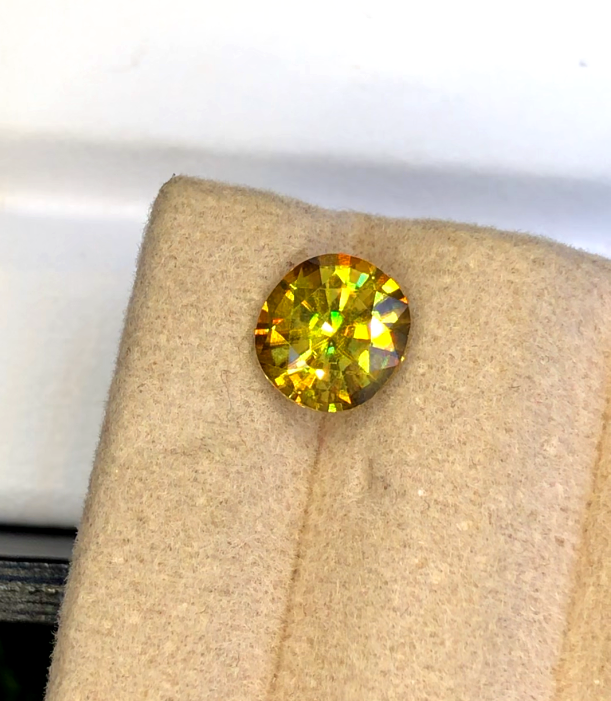 Yellow Full Fire Titanite Sphene Gemstone, Loose Gemstone, Round Cut Faceted Rare Sphene - 0.95 CT