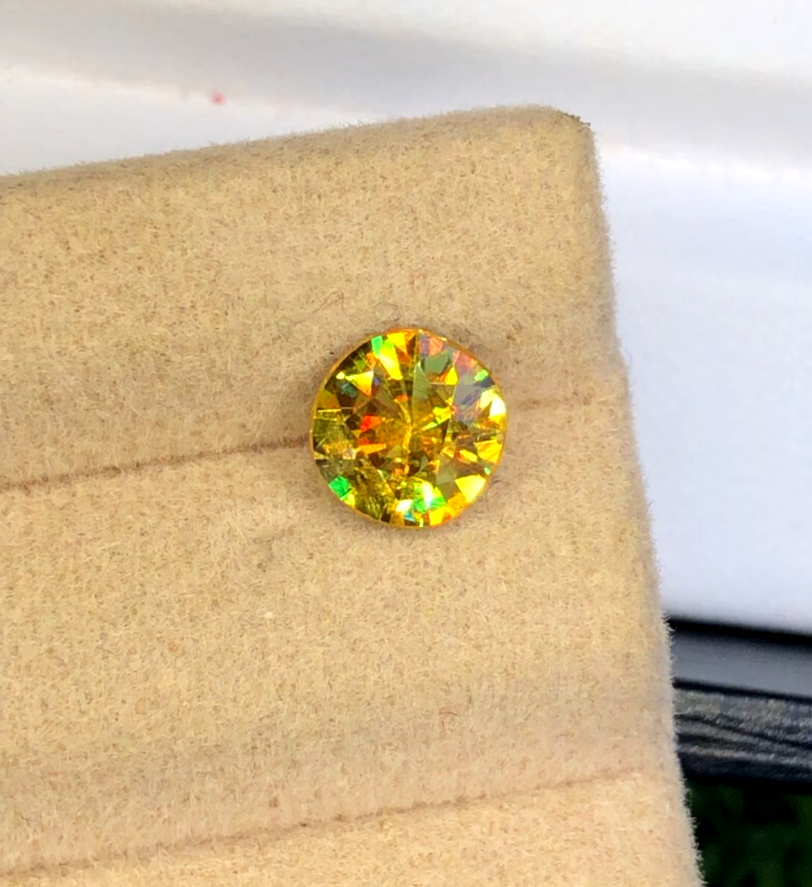 Yellow Full Fire Titanite Sphene Gemstone, Loose Gemstone, Round Cut Faceted Rare Sphene - 1.45 CT