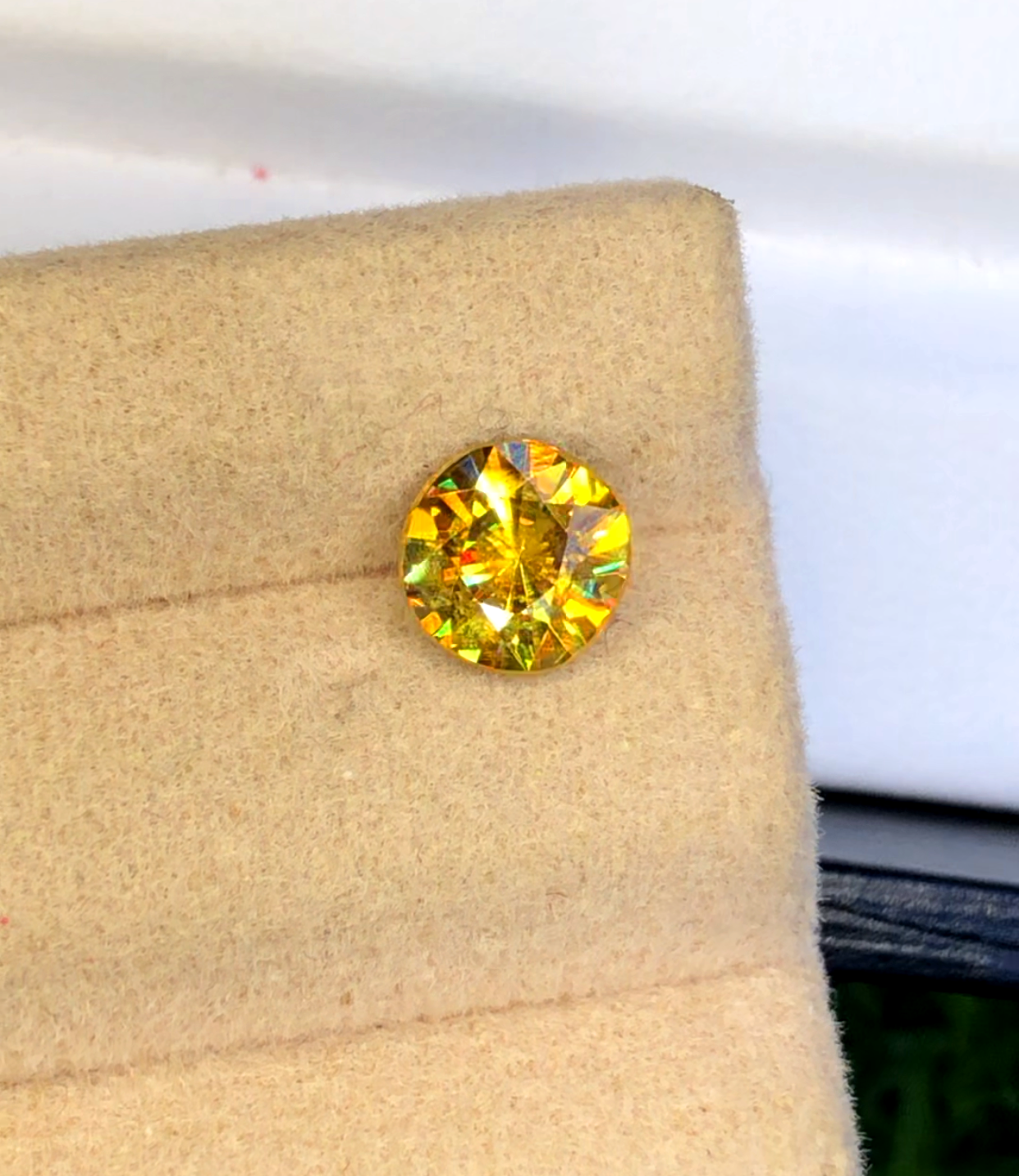 Yellow Full Fire Titanite Sphene Gemstone, Loose Gemstone, Round Cut Faceted Rare Sphene - 1.45 CT