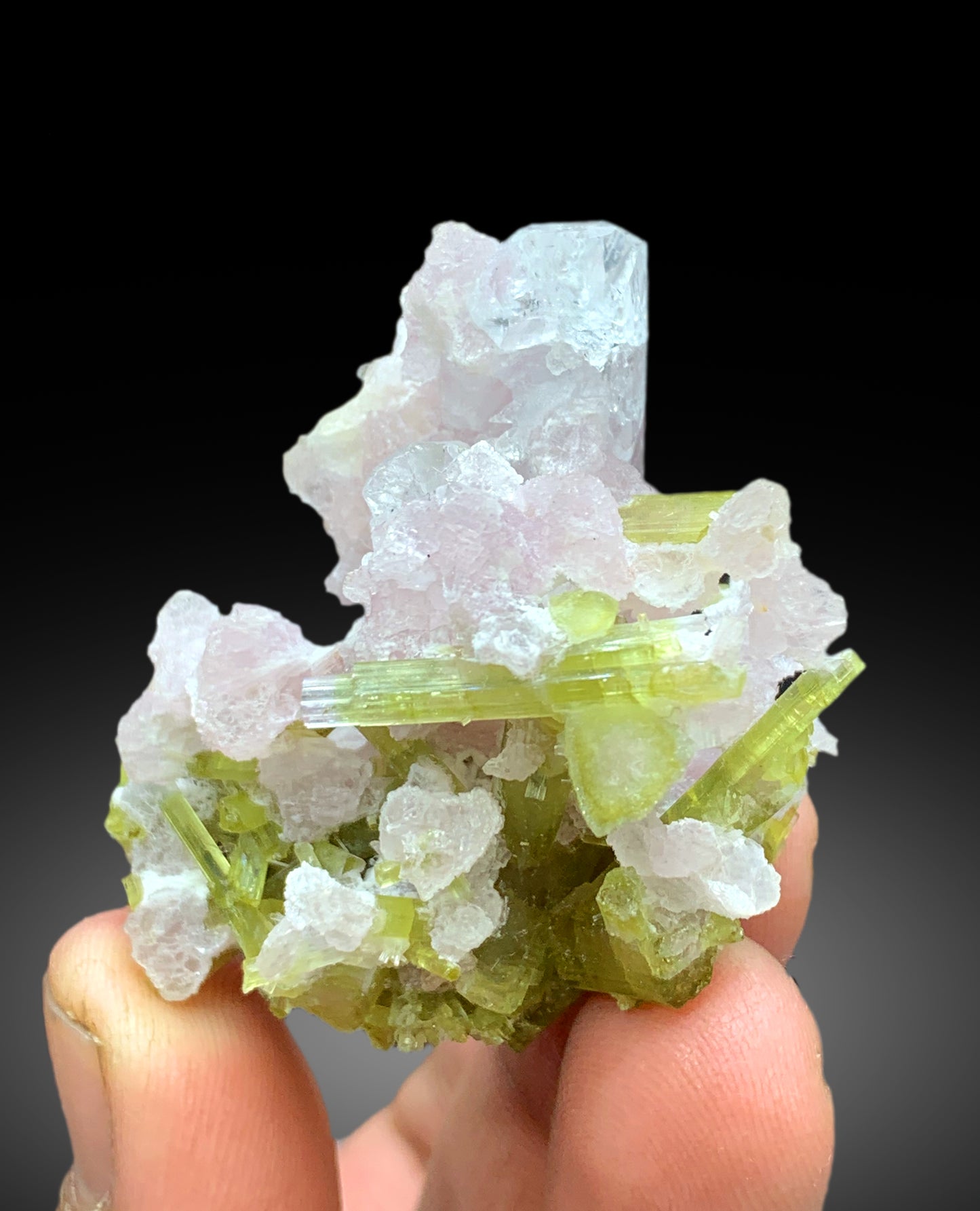 Lush Green Tourmaline Crystals with Topaz and Lepidolite from Pakistan - 38 grams