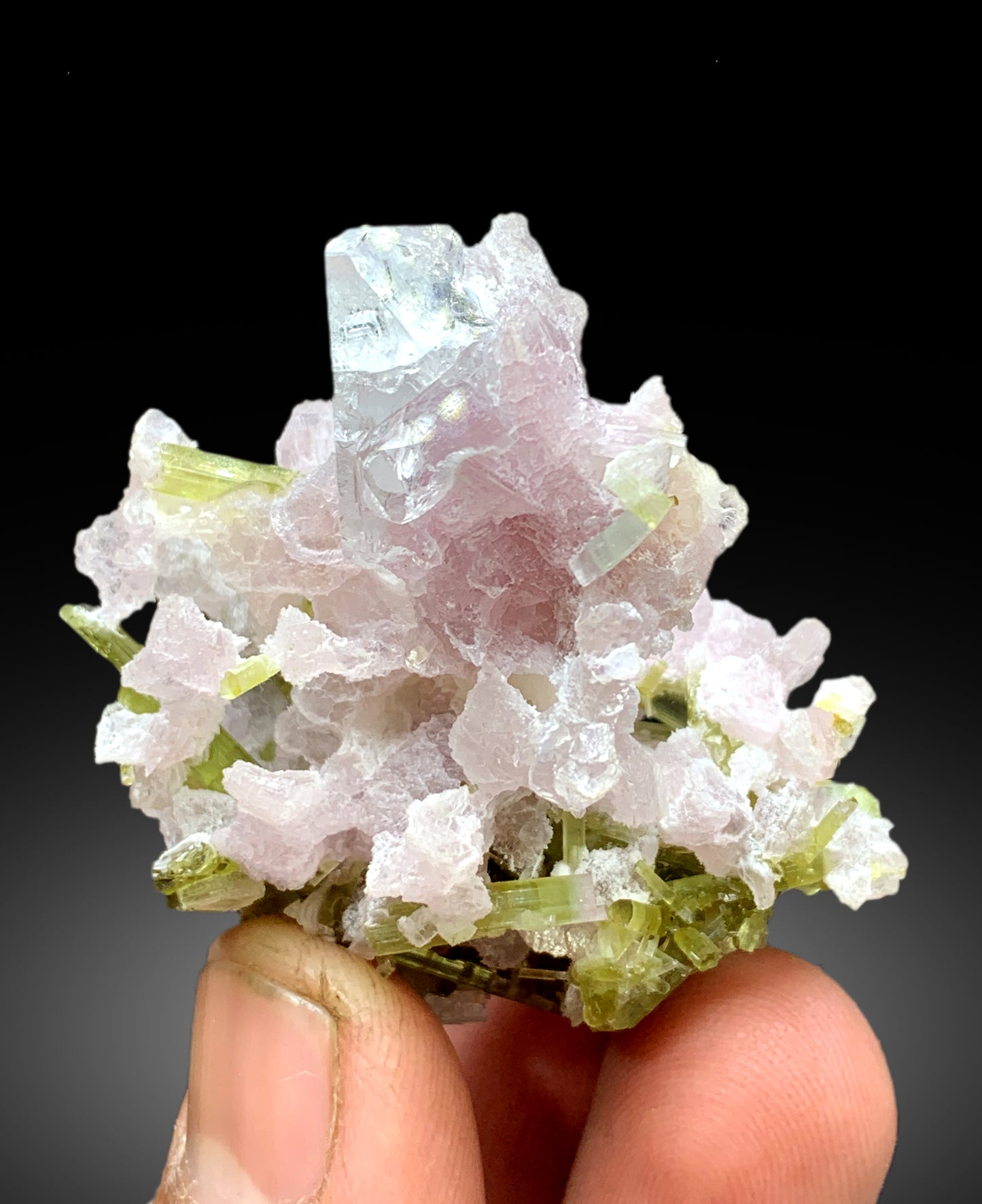 Lush Green Tourmaline Crystals with Topaz and Lepidolite from Pakistan - 38 grams