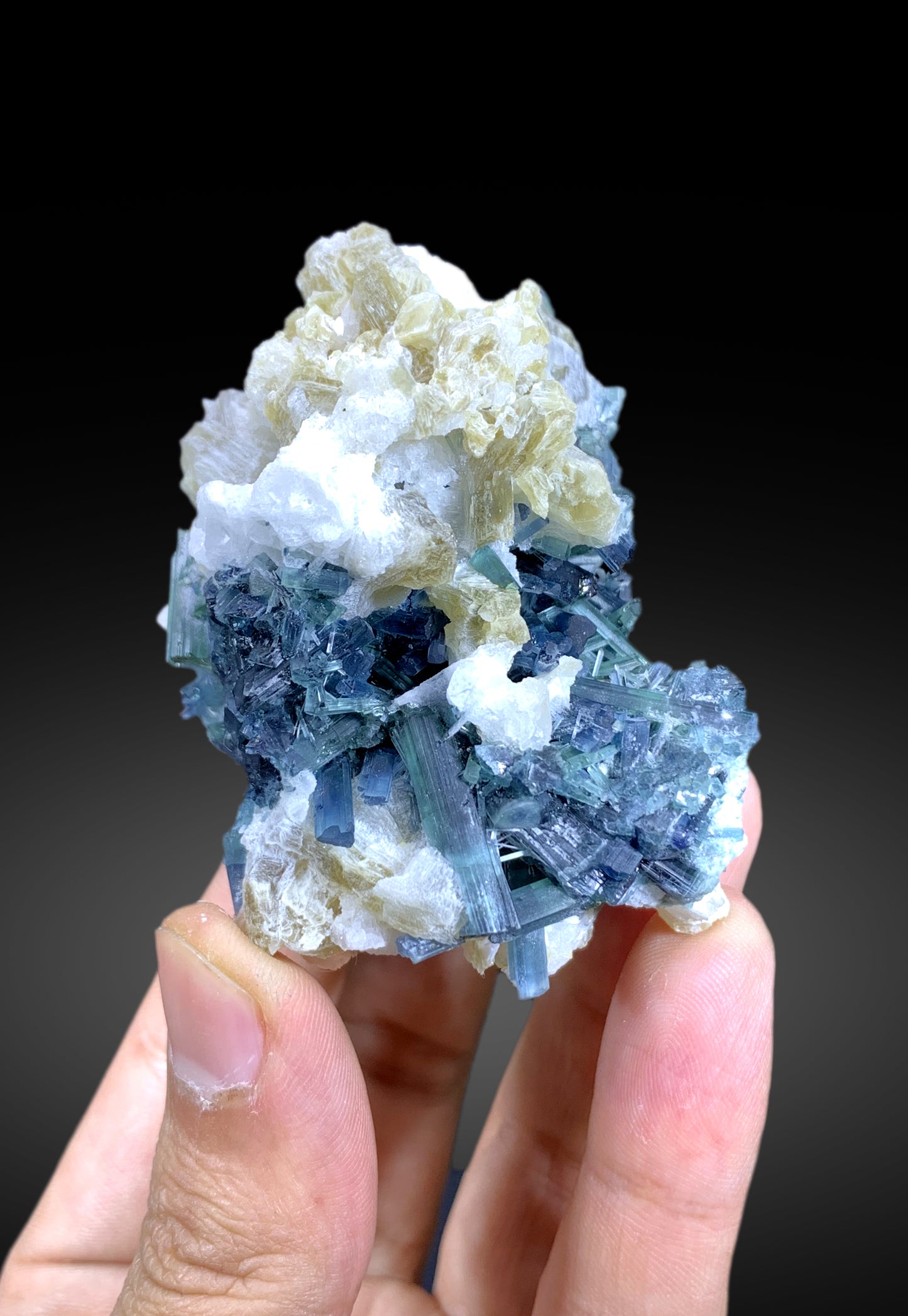 Stunning Indicolite Blue Tourmaline Cluster on Lepidolite from Afghanistan - 132 gram