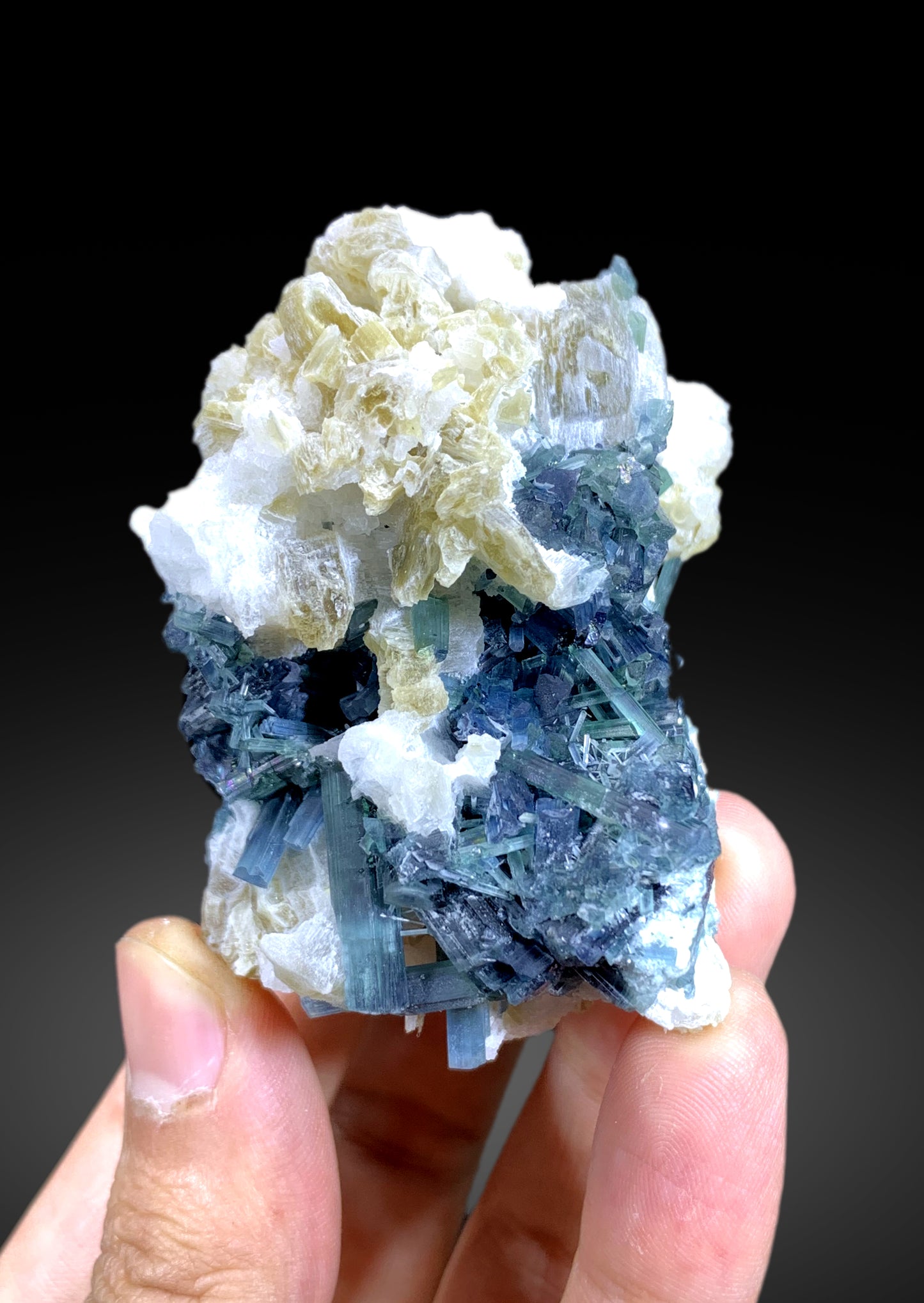 Stunning Indicolite Blue Tourmaline Cluster on Lepidolite from Afghanistan - 132 gram