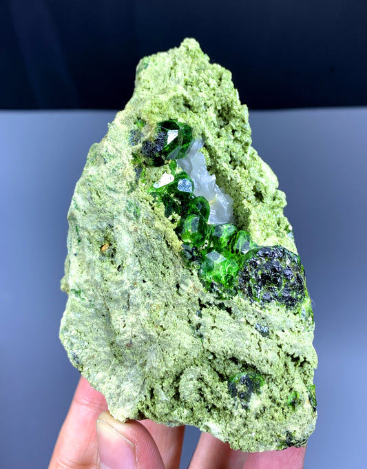 Lush Green Demantoid Garnet Cluster on Matrix - 453 gram