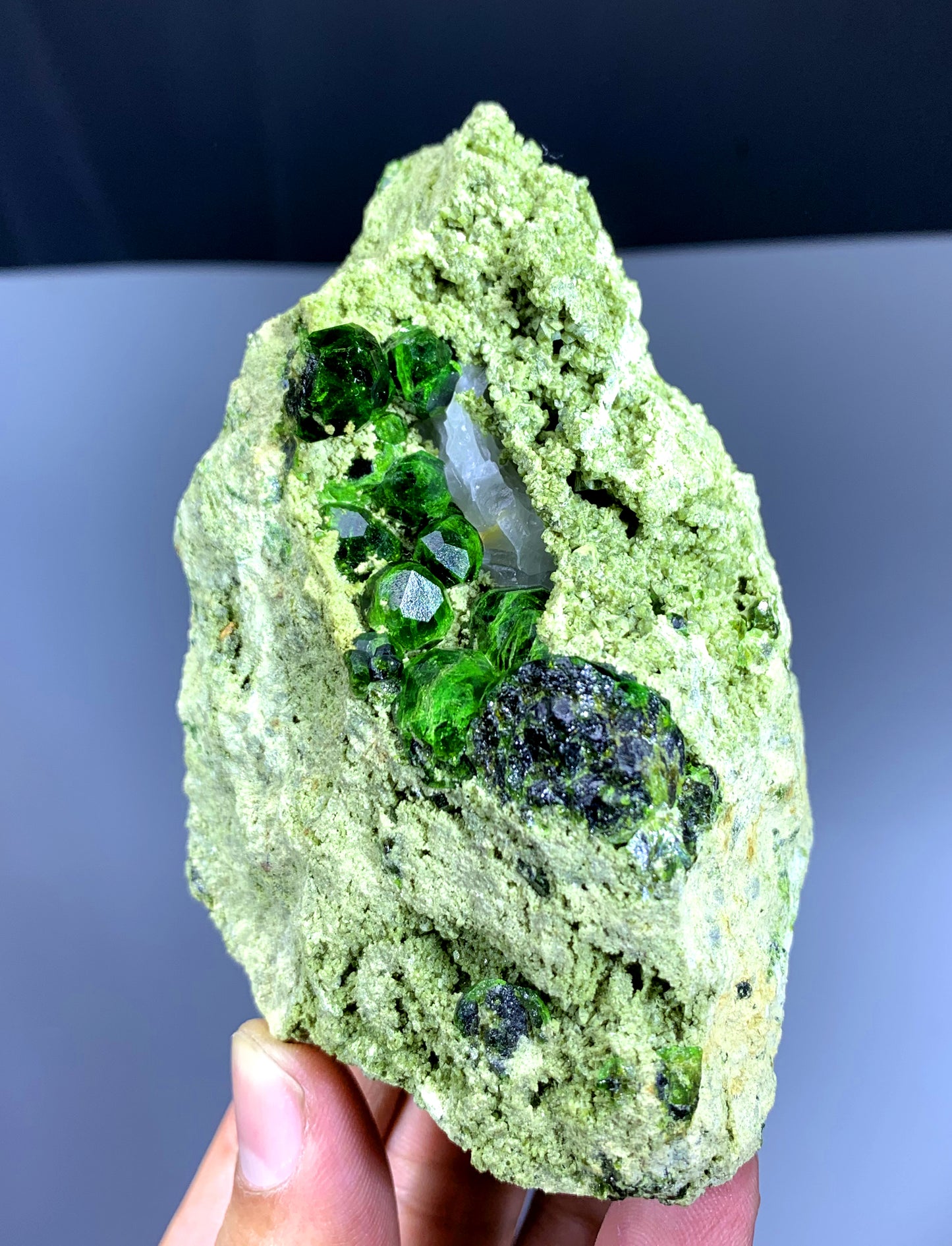 Lush Green Demantoid Garnet Cluster on Matrix - 453 gram