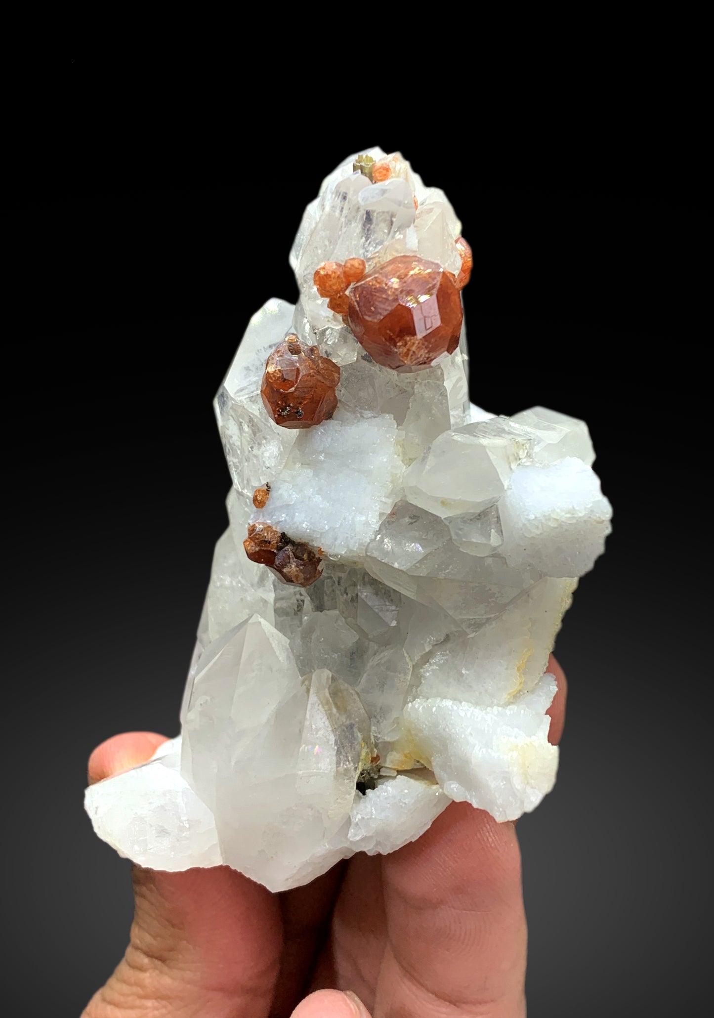 Orange Spessartine Garnet on Quartz and Feldspar Specimen from Pakistan - 170 gram