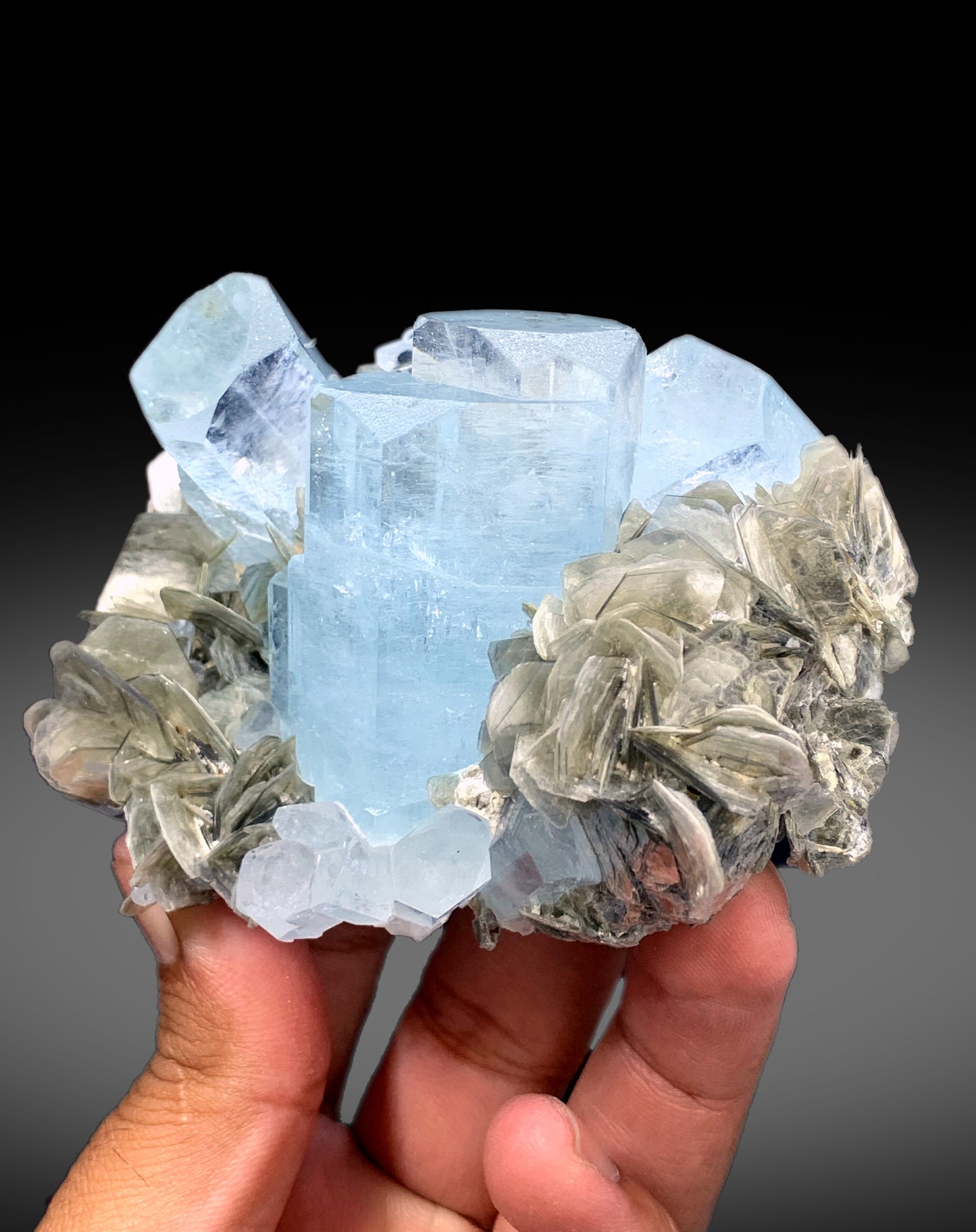 Sky Blue Color Aquamarine Crystals with Muscovite Mica from Nagar valley Hunza, Gilgit Baltistan - 372 gram