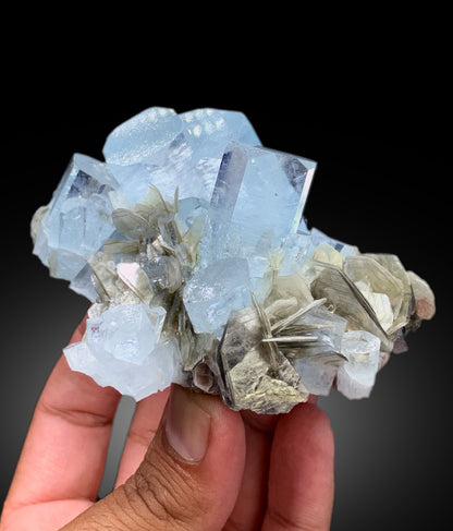 Sky Blue Color Aquamarine Crystals with Muscovite Mica from Nagar valley Hunza, Gilgit Baltistan - 372 gram