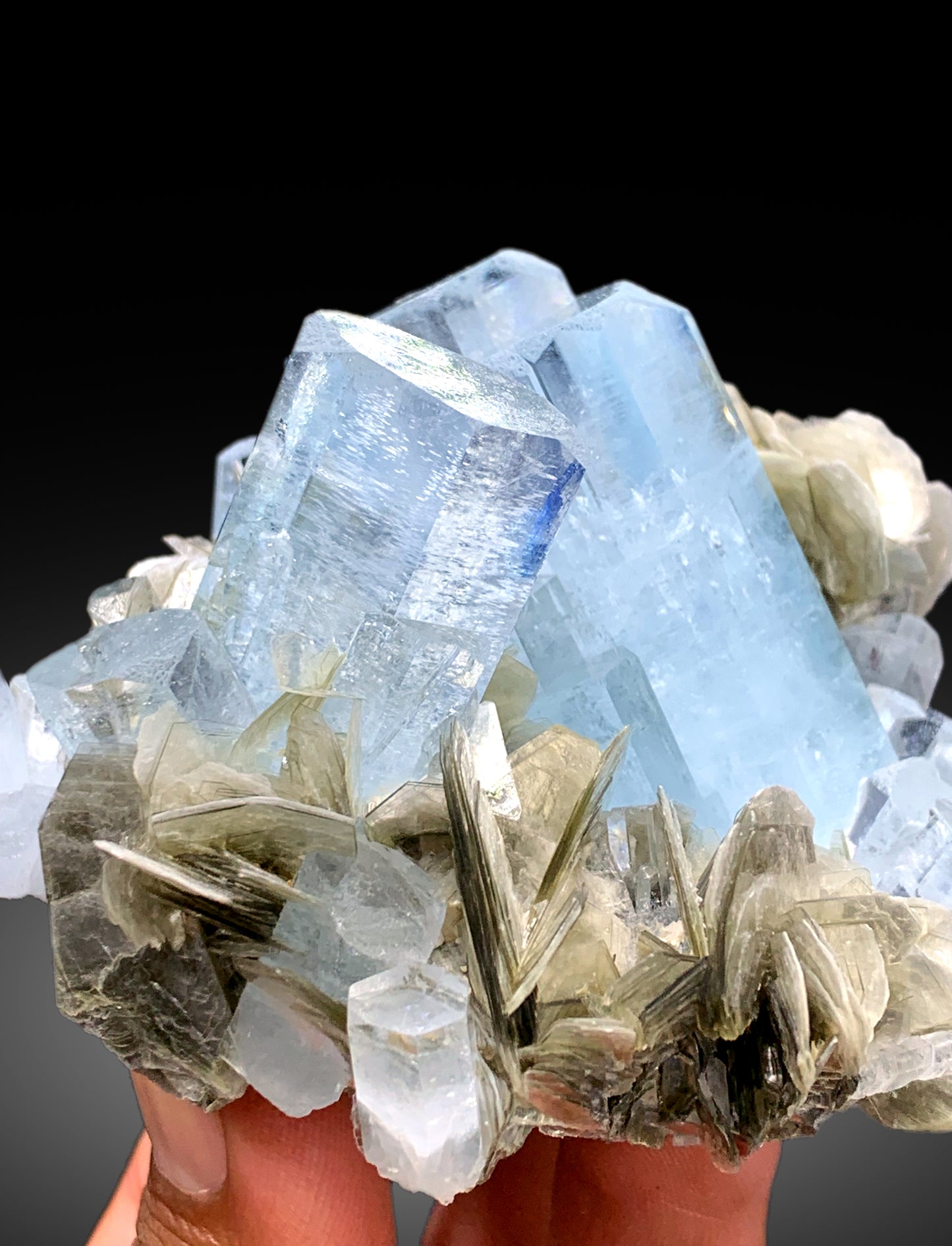 Sky Blue Color Aquamarine Crystals with Muscovite Mica from Nagar valley Hunza, Gilgit Baltistan - 372 gram