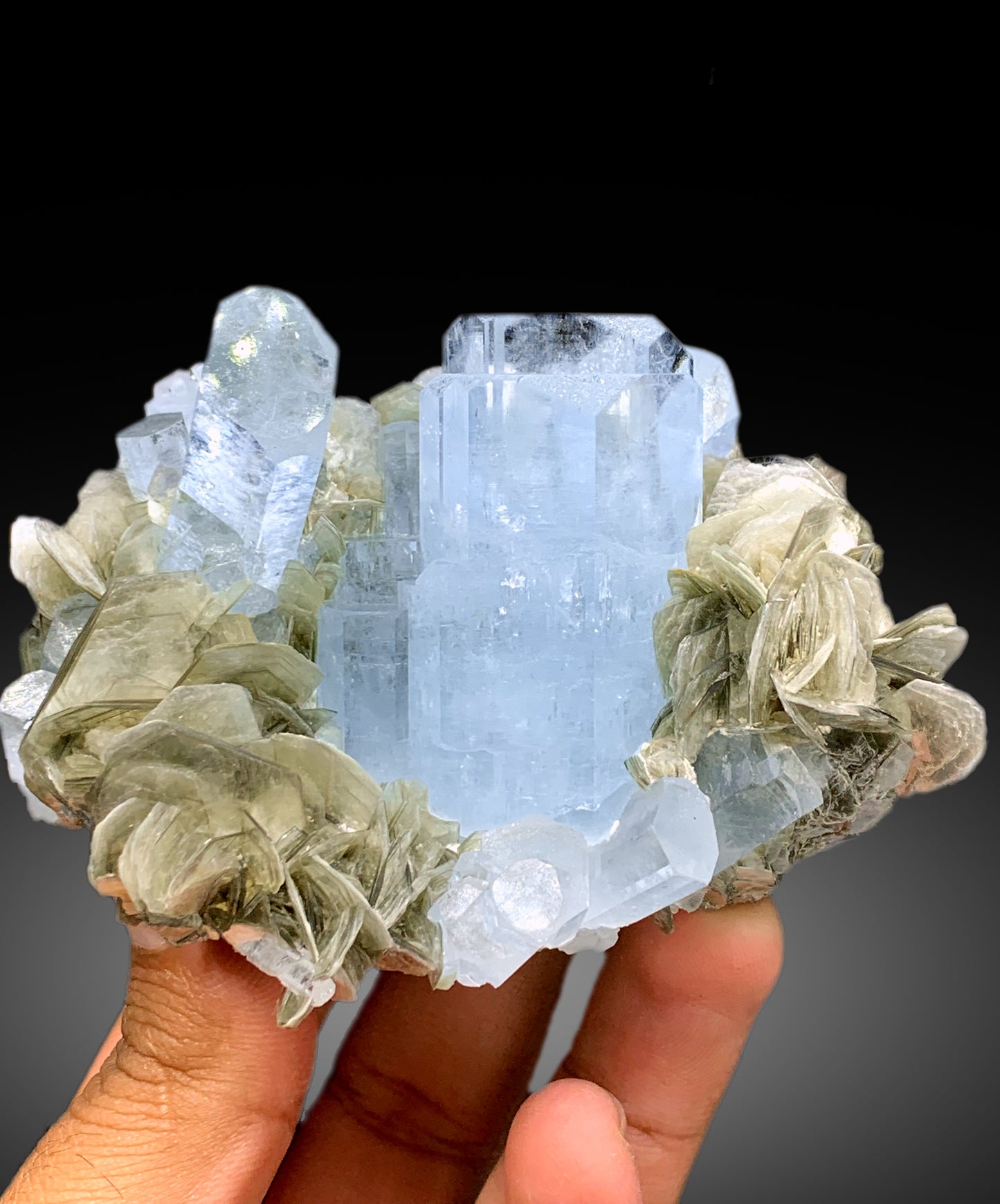 Sky Blue Color Aquamarine Crystals with Muscovite Mica from Nagar valley Hunza, Gilgit Baltistan - 372 gram