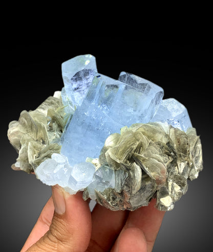 Sky Blue Color Aquamarine Crystals with Muscovite Mica from Nagar valley Hunza, Gilgit Baltistan - 372 gram
