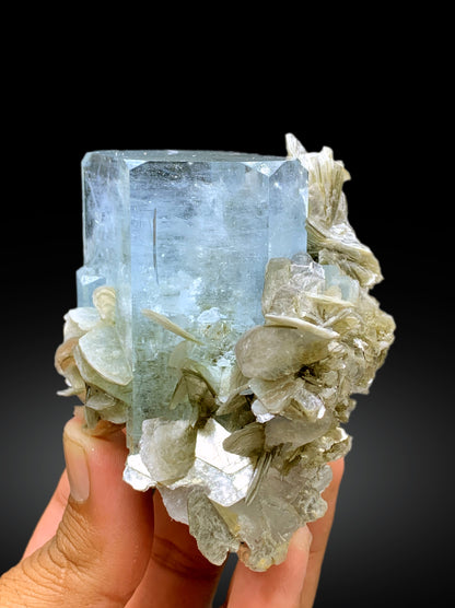 Sky Blue Color Aquamarine Crystal with Muscovite Mica from Nagar valley Hunza, Gilgit Pakistan - 325 gram