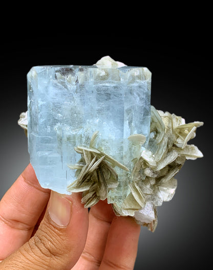 Sky Blue Color Aquamarine Crystal with Muscovite Mica from Nagar valley Hunza, Gilgit Pakistan - 325 gram