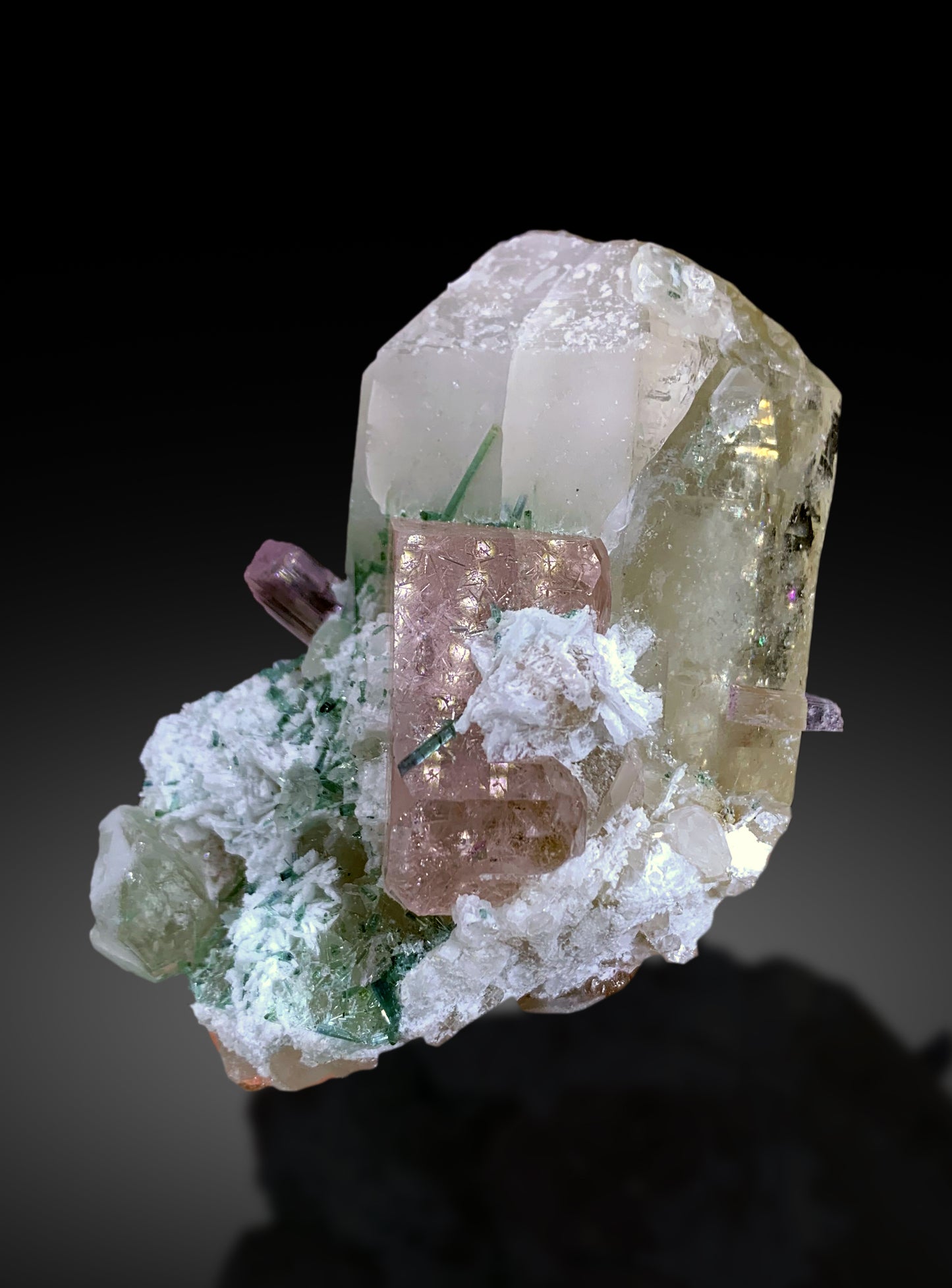 Rare Morganite, Pink Kunzite, Green Tourmaline on Quartz | Collector’s Specimen - 397 gram