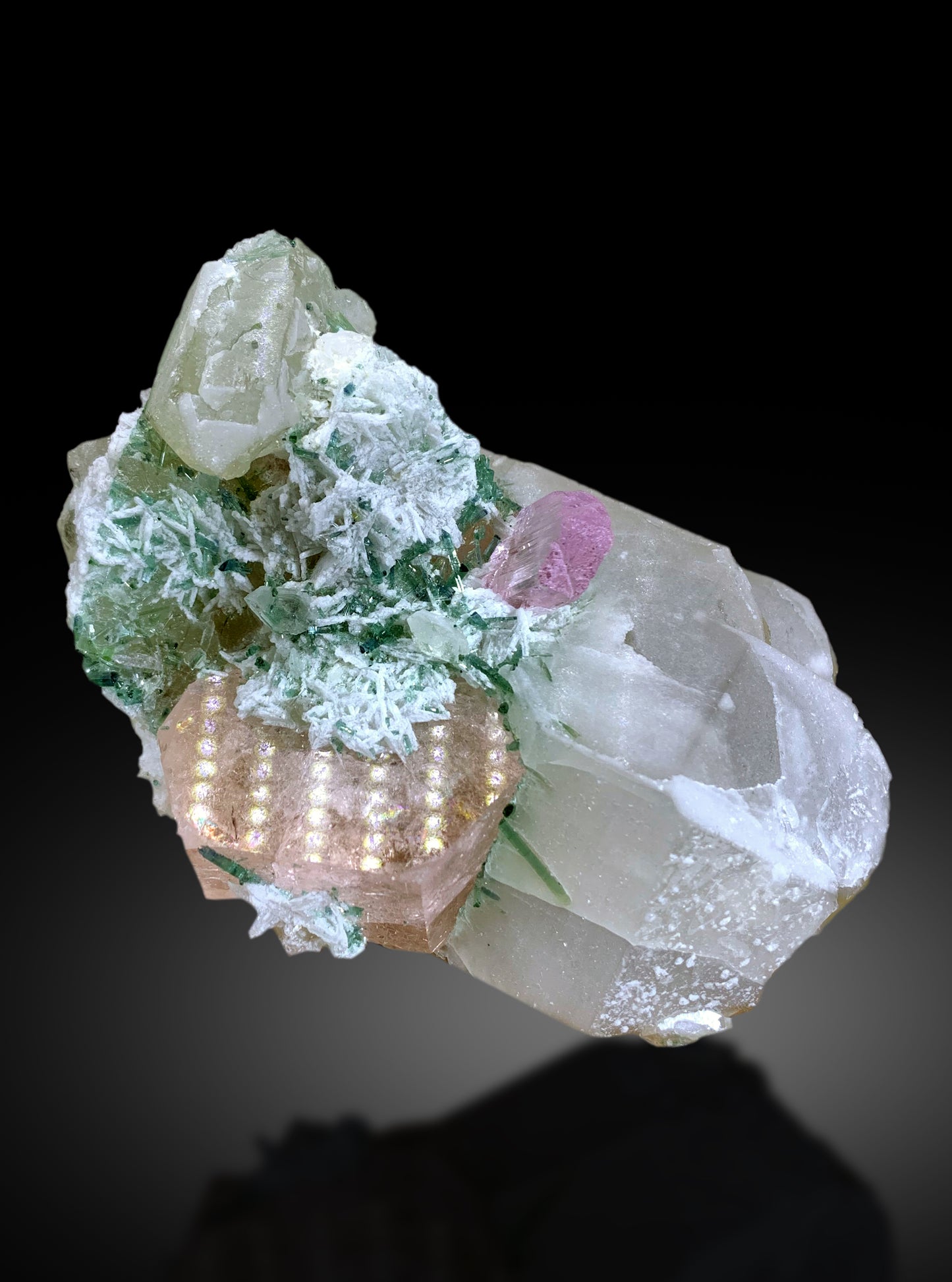 Rare Morganite, Pink Kunzite, Green Tourmaline on Quartz | Collector’s Specimen - 397 gram