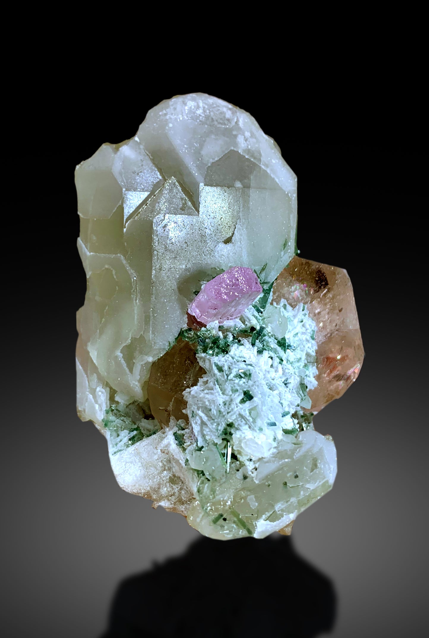 Rare Morganite, Pink Kunzite, Green Tourmaline on Quartz | Collector’s Specimen - 397 gram