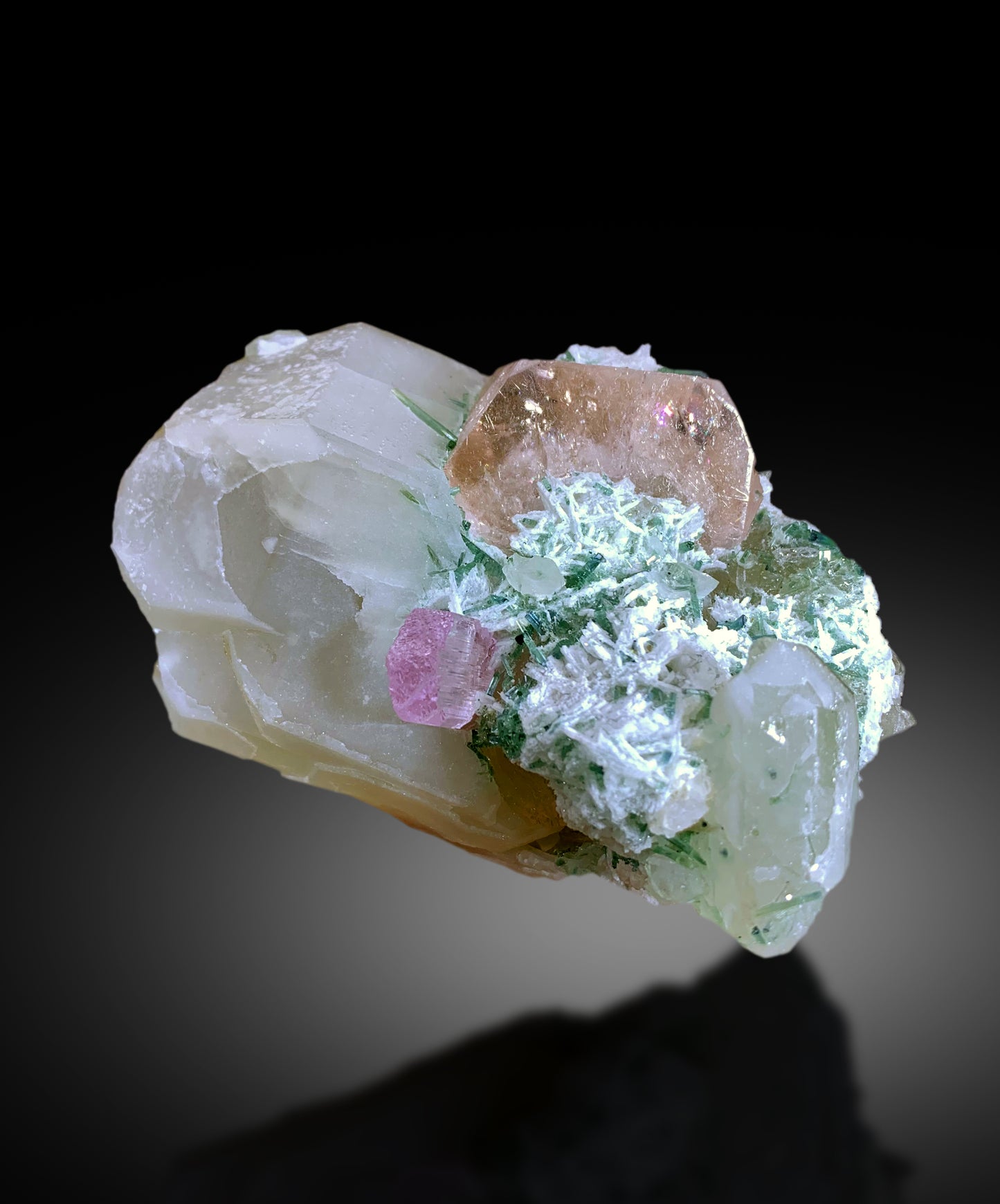 Rare Morganite, Pink Kunzite, Green Tourmaline on Quartz | Collector’s Specimen - 397 gram