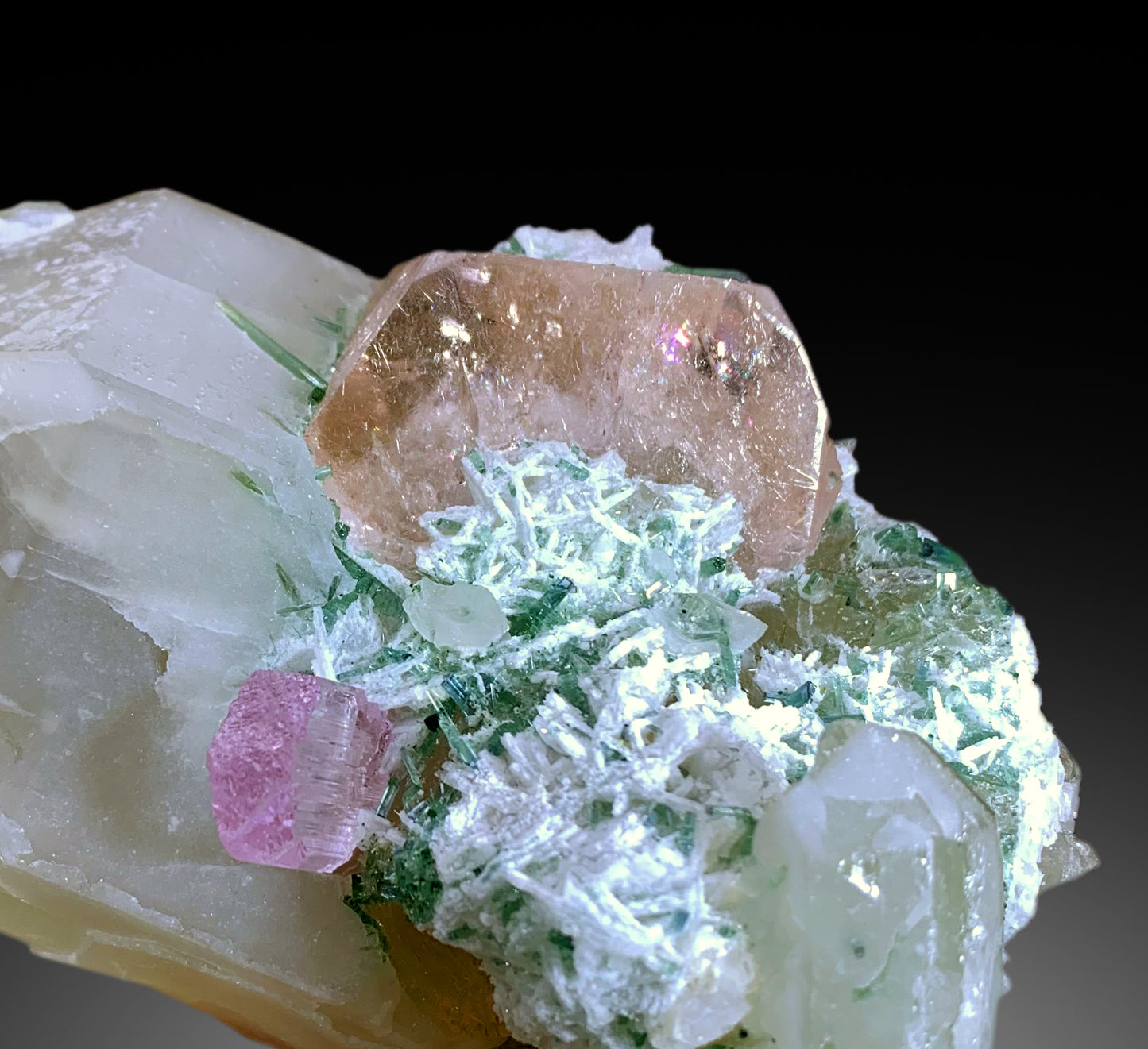 Rare Morganite, Pink Kunzite, Green Tourmaline on Quartz | Collector’s Specimen - 397 gram