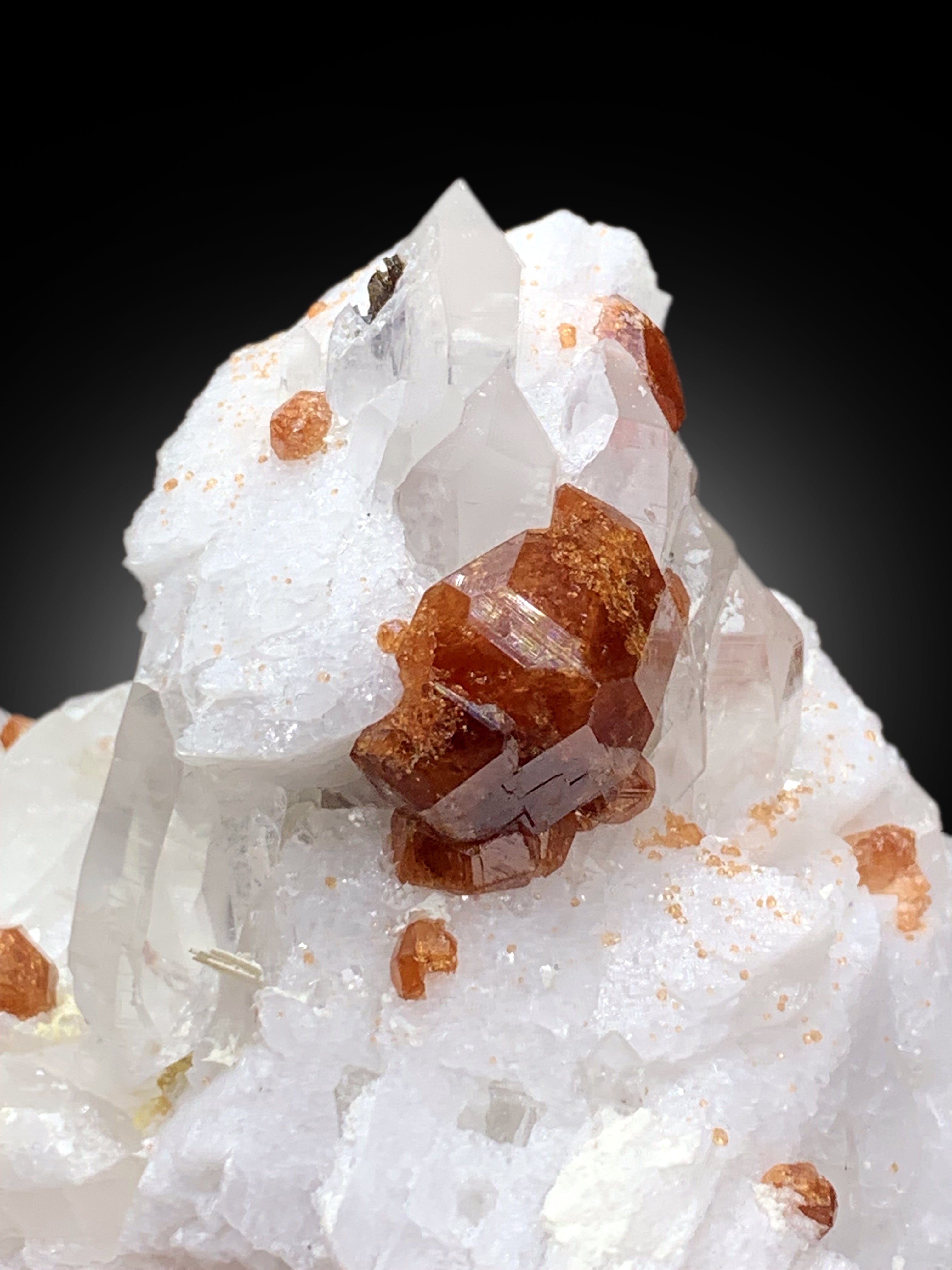 Orange Spessartine Garnet Crystals on Quartz and Feldspar from Pakistan - 167 gram