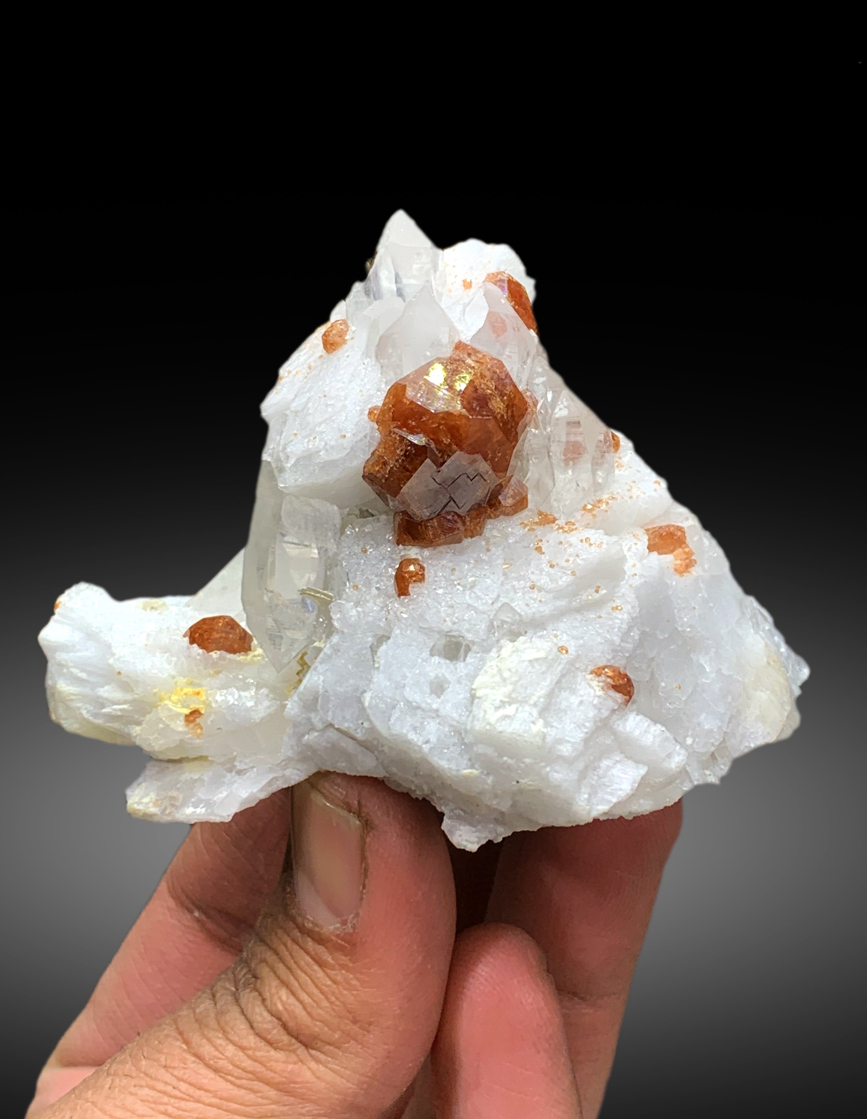 Orange Spessartine Garnet Crystals on Quartz and Feldspar from Pakistan - 167 gram