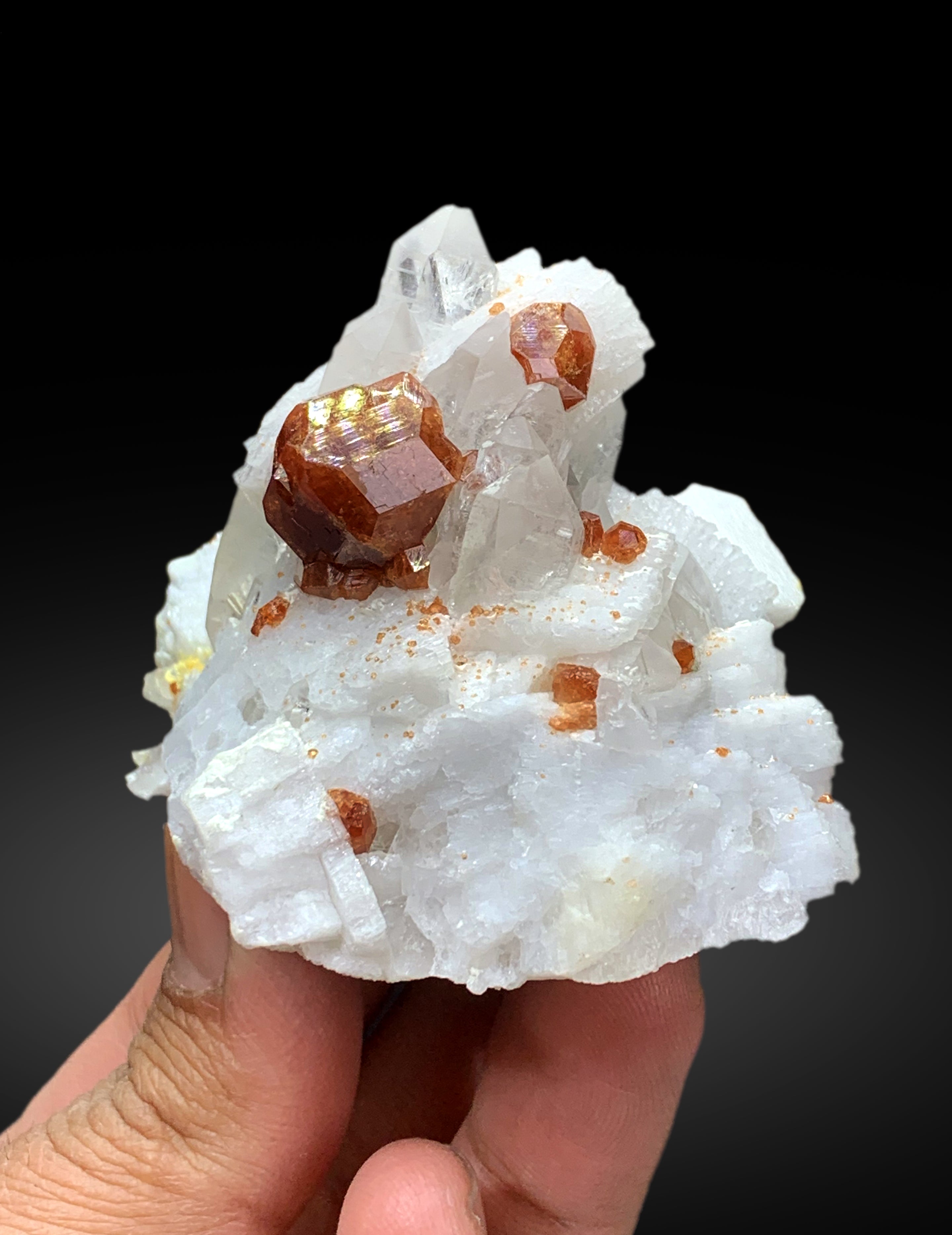 Orange Spessartine Garnet Crystals on Quartz and Feldspar from Pakistan - 167 gram