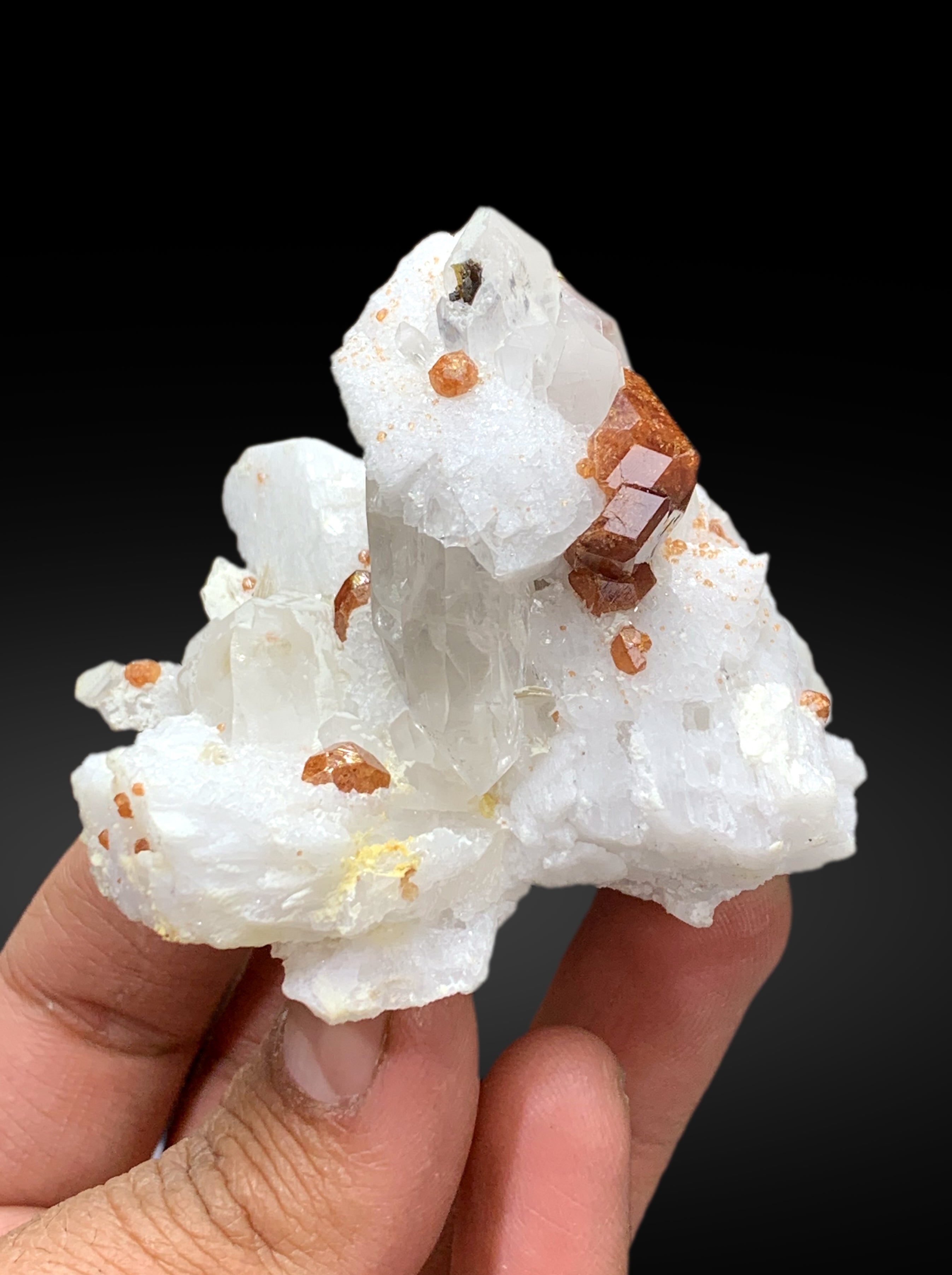 Orange Spessartine Garnet Crystals on Quartz and Feldspar from Pakistan - 167 gram