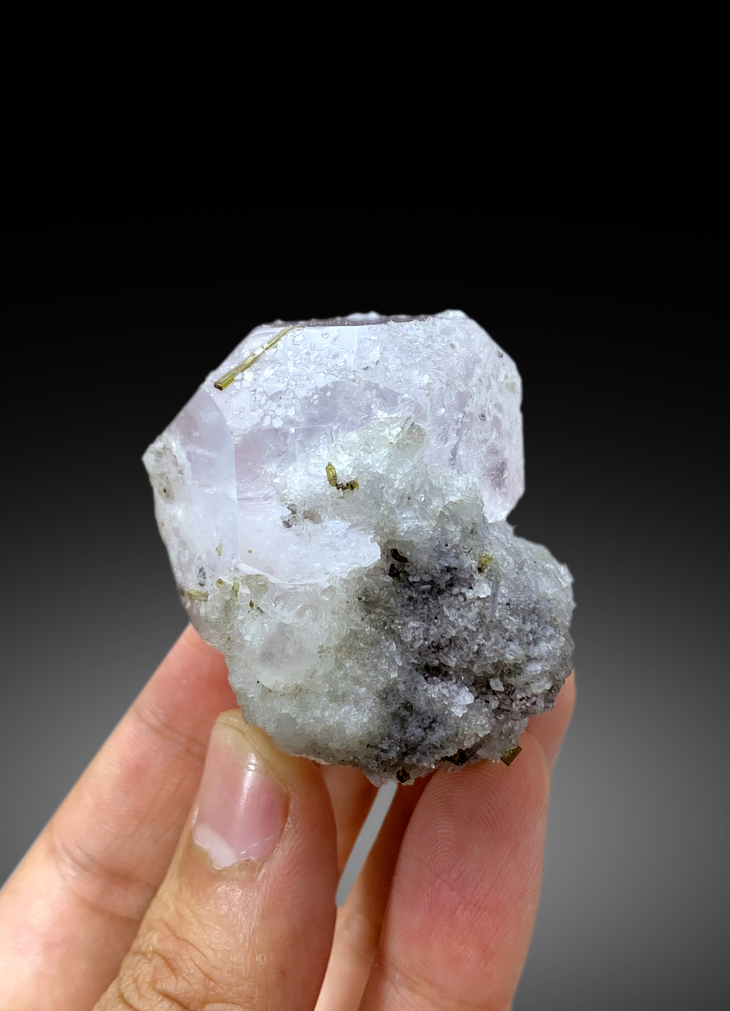AquaMorganite Crystal, Bicolor Beryl, AquaMorganite with Green Tourmalines - 92 gram