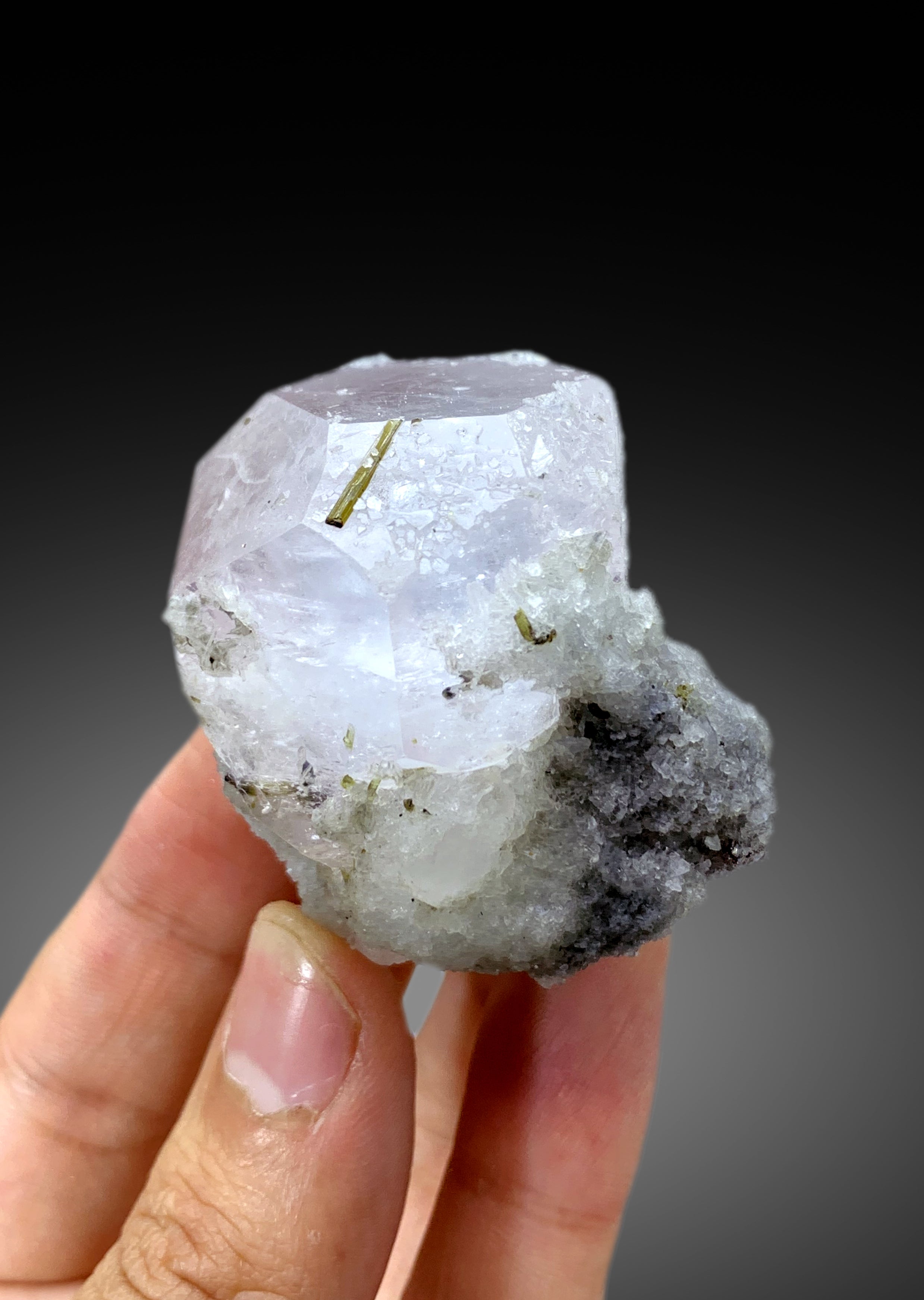 AquaMorganite Crystal, Bicolor Beryl, AquaMorganite with Green Tourmalines - 92 gram