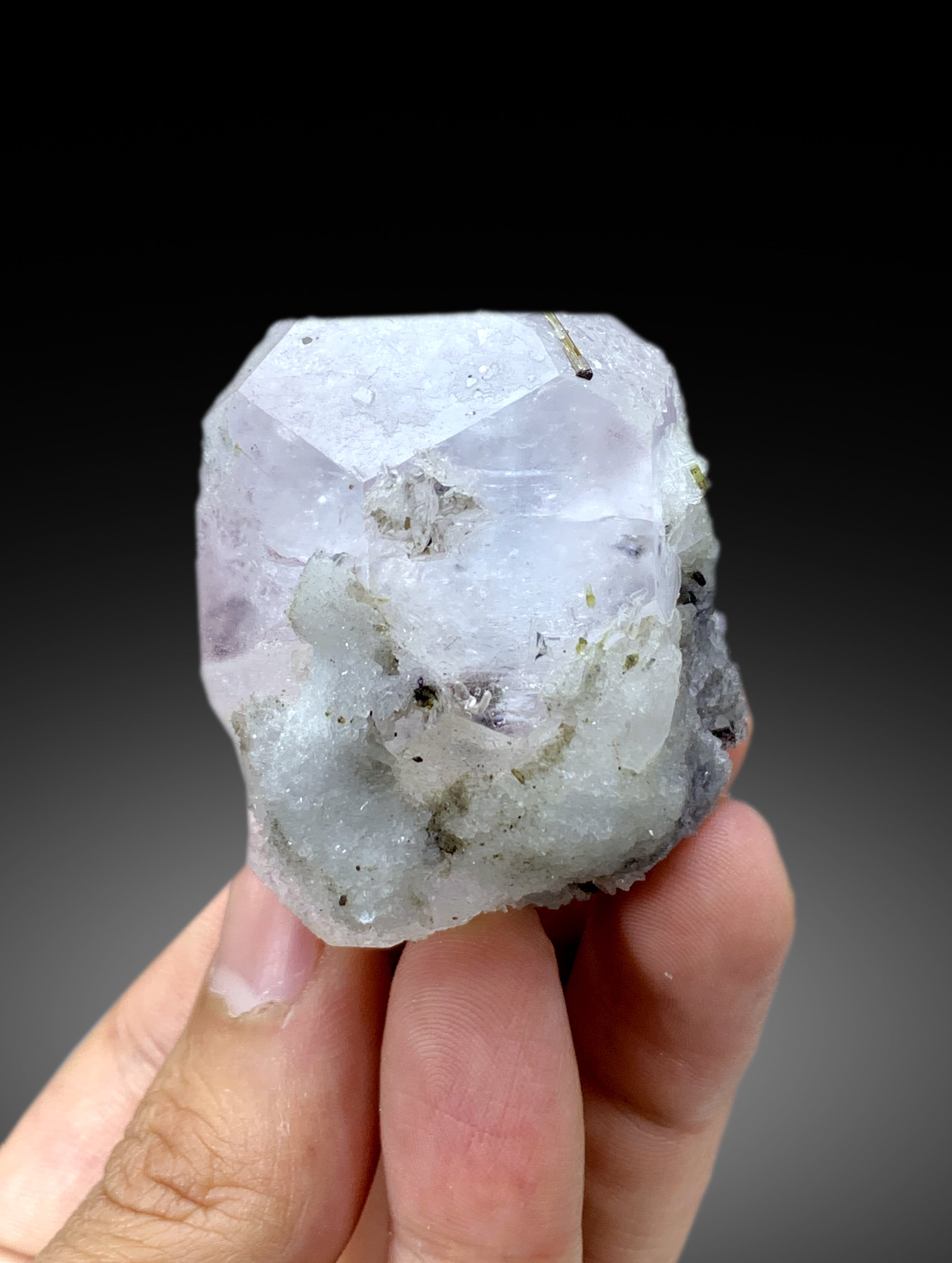 AquaMorganite Crystal, Bicolor Beryl, AquaMorganite with Green Tourmalines - 92 gram
