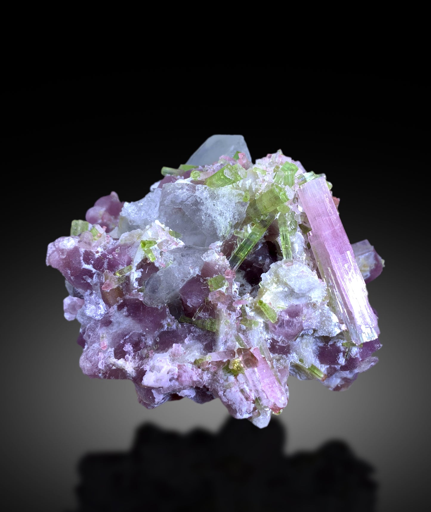 Pale Blue Topaz with Bicolor Tourmalines & Pink Lepidolite Mineral Specimen from Paprok, Afghanistan - 642 gram