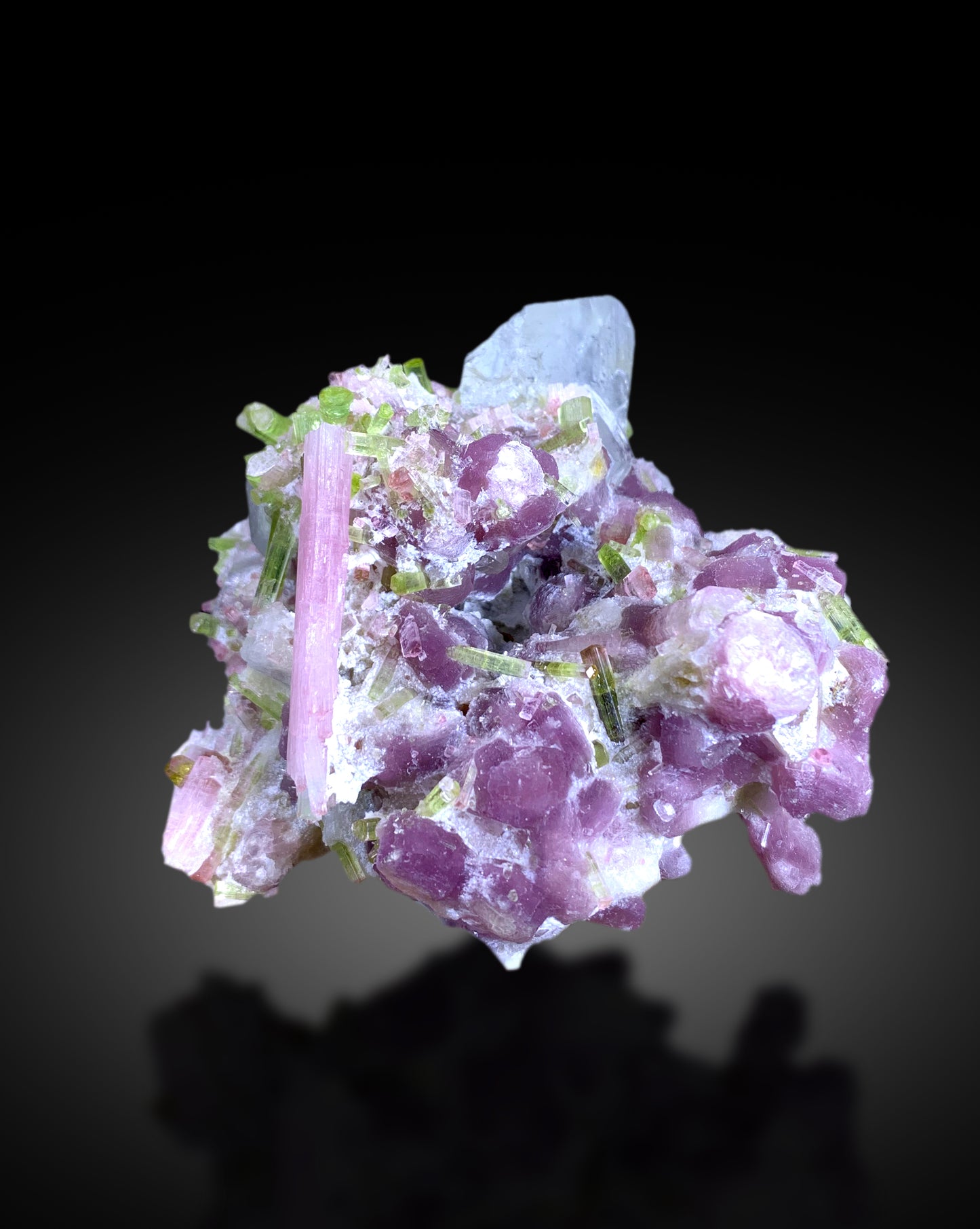 Pale Blue Topaz with Bicolor Tourmalines & Pink Lepidolite Mineral Specimen from Paprok, Afghanistan - 642 gram