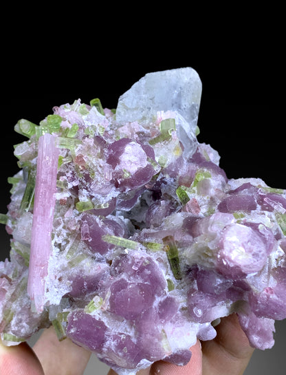 Pale Blue Topaz with Bicolor Tourmalines & Pink Lepidolite Mineral Specimen from Paprok, Afghanistan - 642 gram