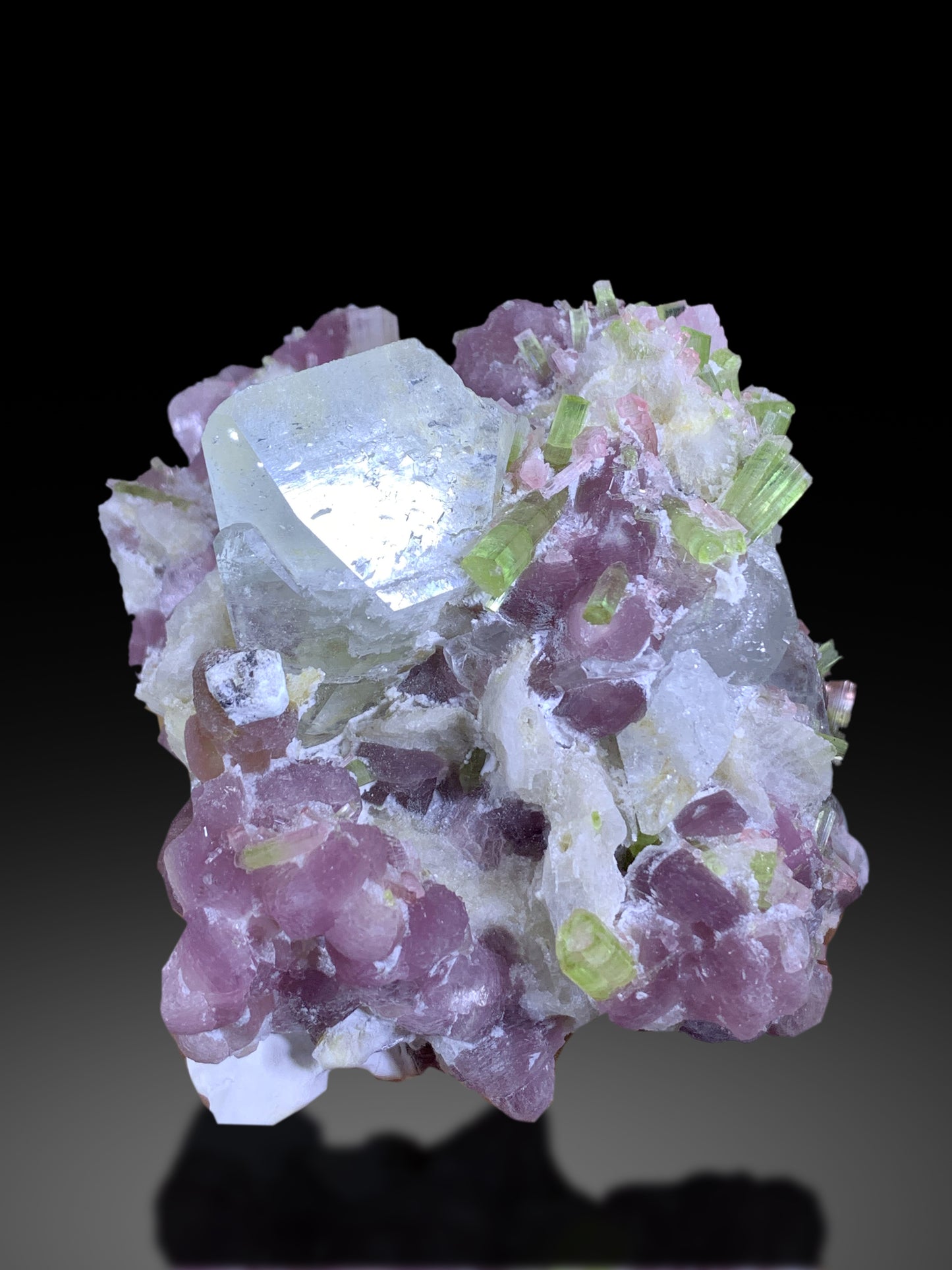 Pale Blue Topaz with Bicolor Tourmalines & Pink Lepidolite Mineral Specimen from Paprok, Afghanistan - 642 gram