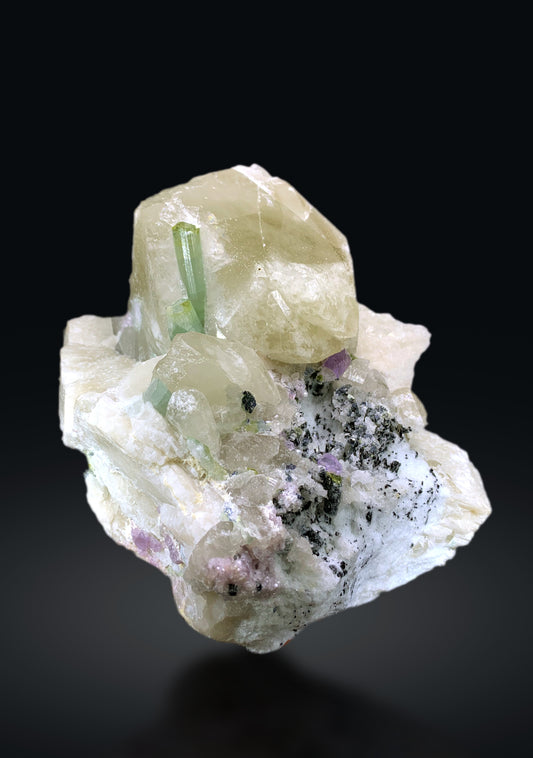 Bicolor Tourmalines with Purple Apatite on Quartz from Afghanistan - 2533 grams