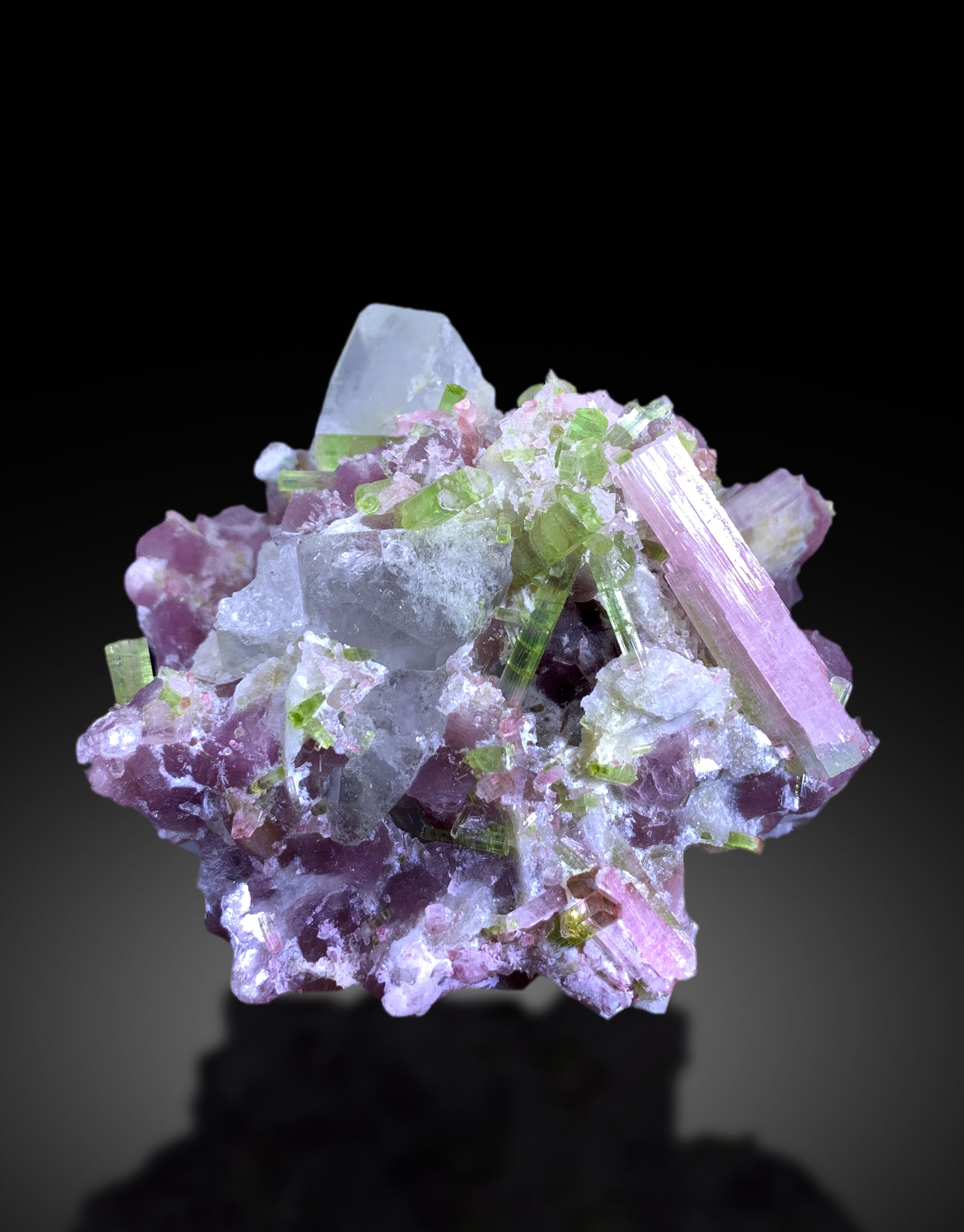 Pale Blue Topaz with Bicolor Tourmalines & Pink Lepidolite Mineral Specimen from Paprok, Afghanistan - 642 gram