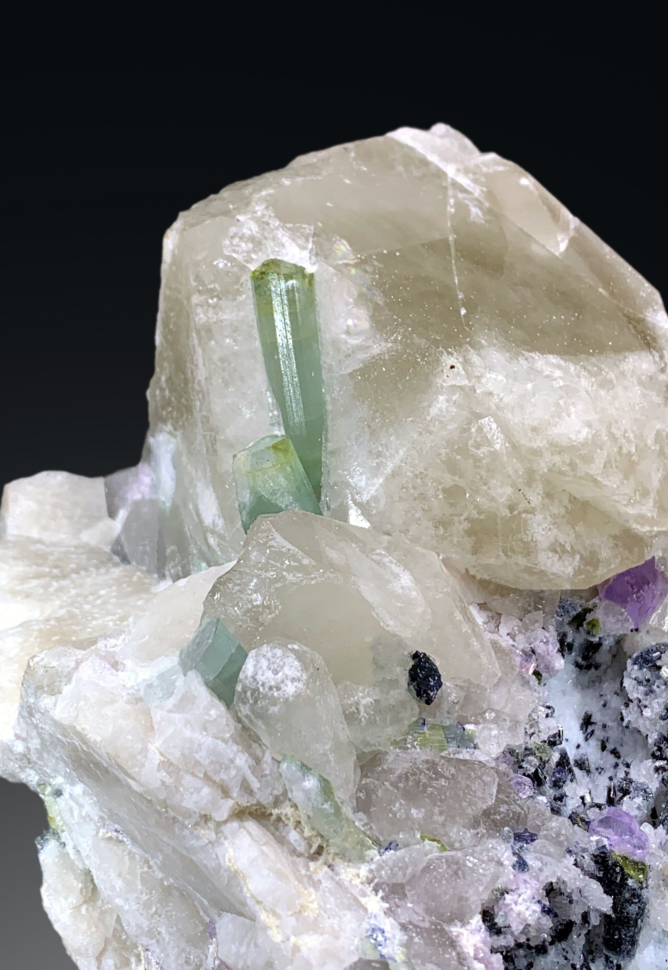 Bicolor Tourmalines with Purple Apatite on Quartz from Afghanistan - 2533 grams